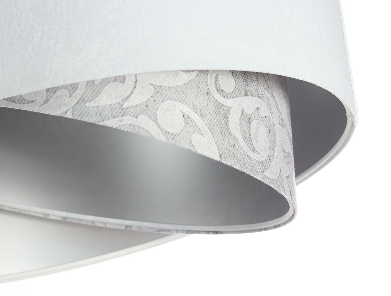 Hängeleuchte Weiß Grau Silber E27 rund D: 50 cm Stoff Lampe, Lampenschirm