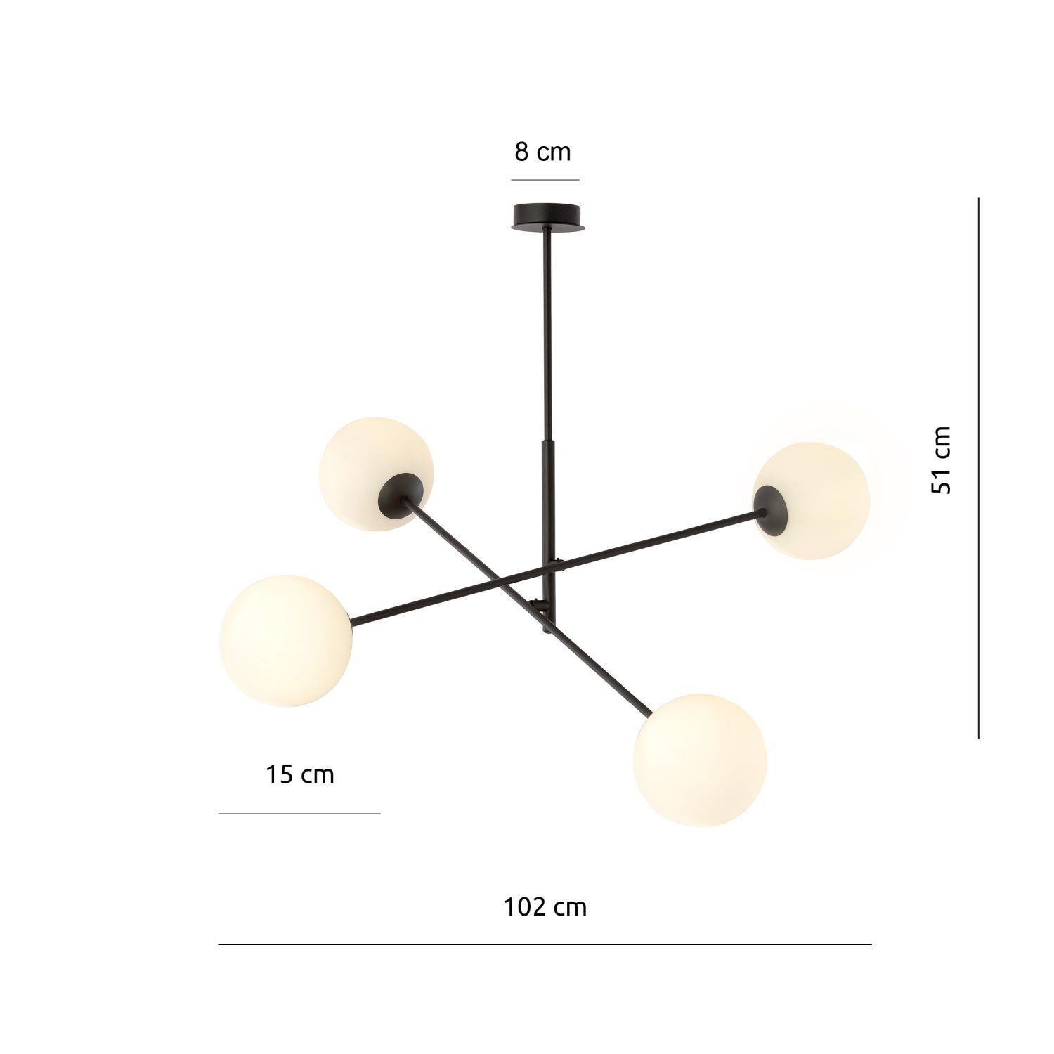 Deckenlampe Glas Metall 102 cm lang E14 4-flammig schwenkbar