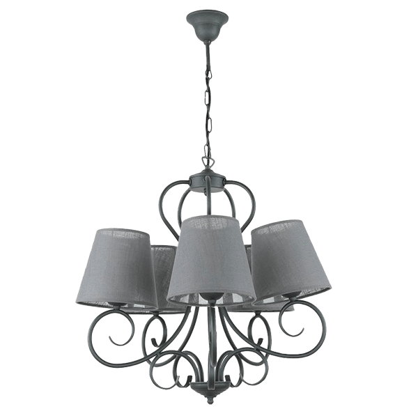 Hängelampen Wohnzimmer Kronleuchter, Deckenleuchte, Metallrahmen, Graue Schirme, Gezackte/geschwungene Arme