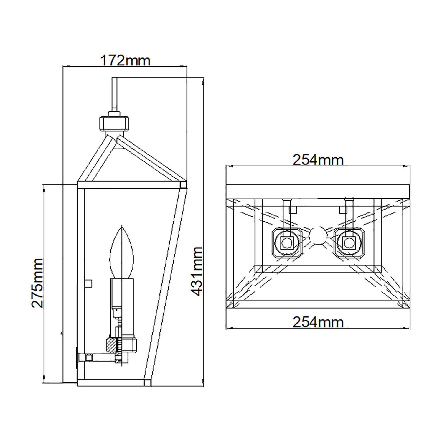 Wandleuchte Metall H: 43,1 cm Schwarz Nickel poliert dimensional-drawings, lighting-fixture, wall-light, sconce, cfl-lamp
