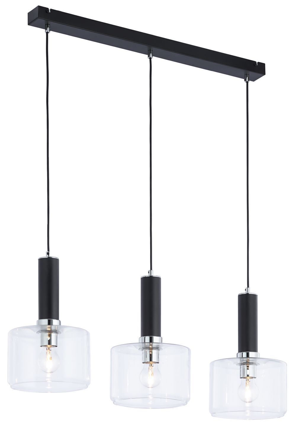 Pendelleuchte Schwarz Metall Glas 3-flammig L:52cm Leuchte, Lampe, Kronleuchter, Deckenleuchte