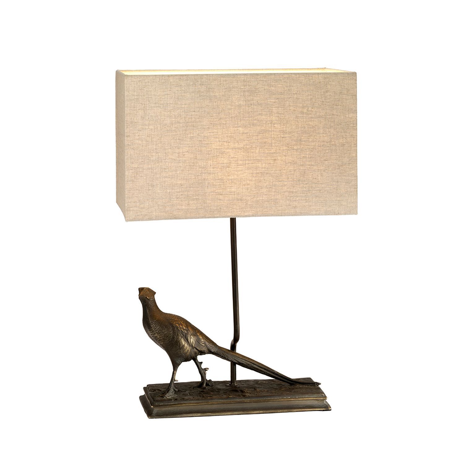 Tischlampe mit Schirm Jute Resin in Bronze antik Natur Lampe, Tischlampe, Tier, Vogel