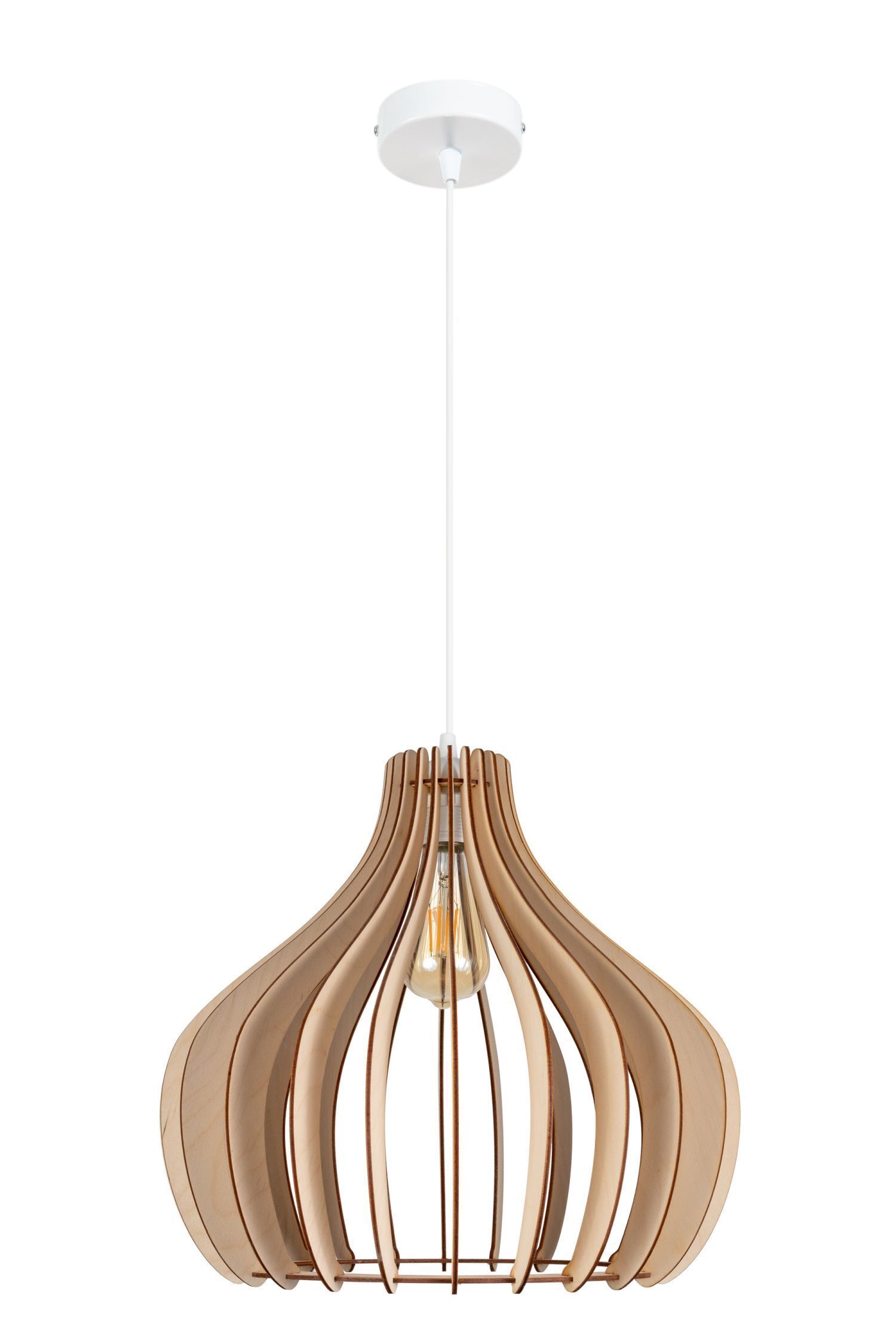 Pendelleuchte Holz Metall Weiß E27 Ø40 cm gemütlich