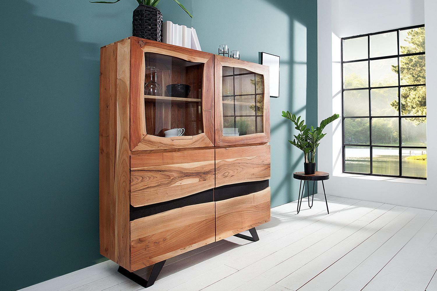 Buffet en bois d'acacia métal 20 cm en noir naturel