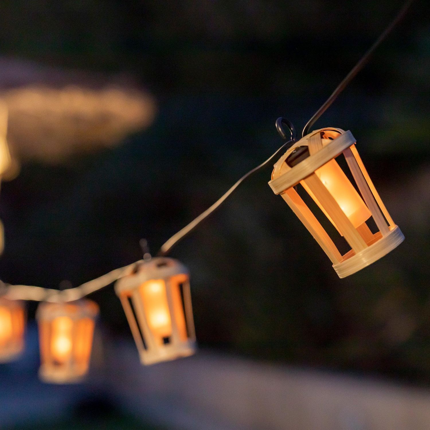 LED Girlande Garten Solar 5m lang IP44 2000 K Bambus Beleuchtung, Lampe, Laterne