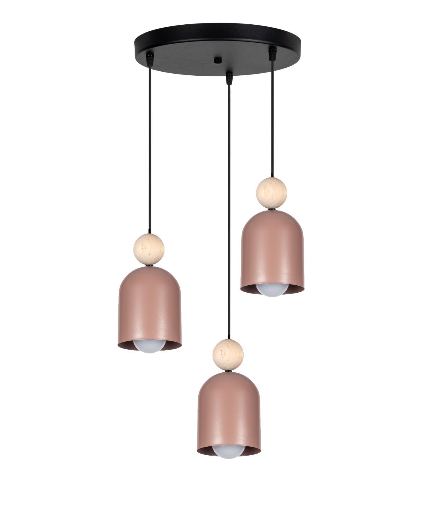 Runde Pendelleuchte Pink Metall Holz 3-flmg E27 Ø36 cm