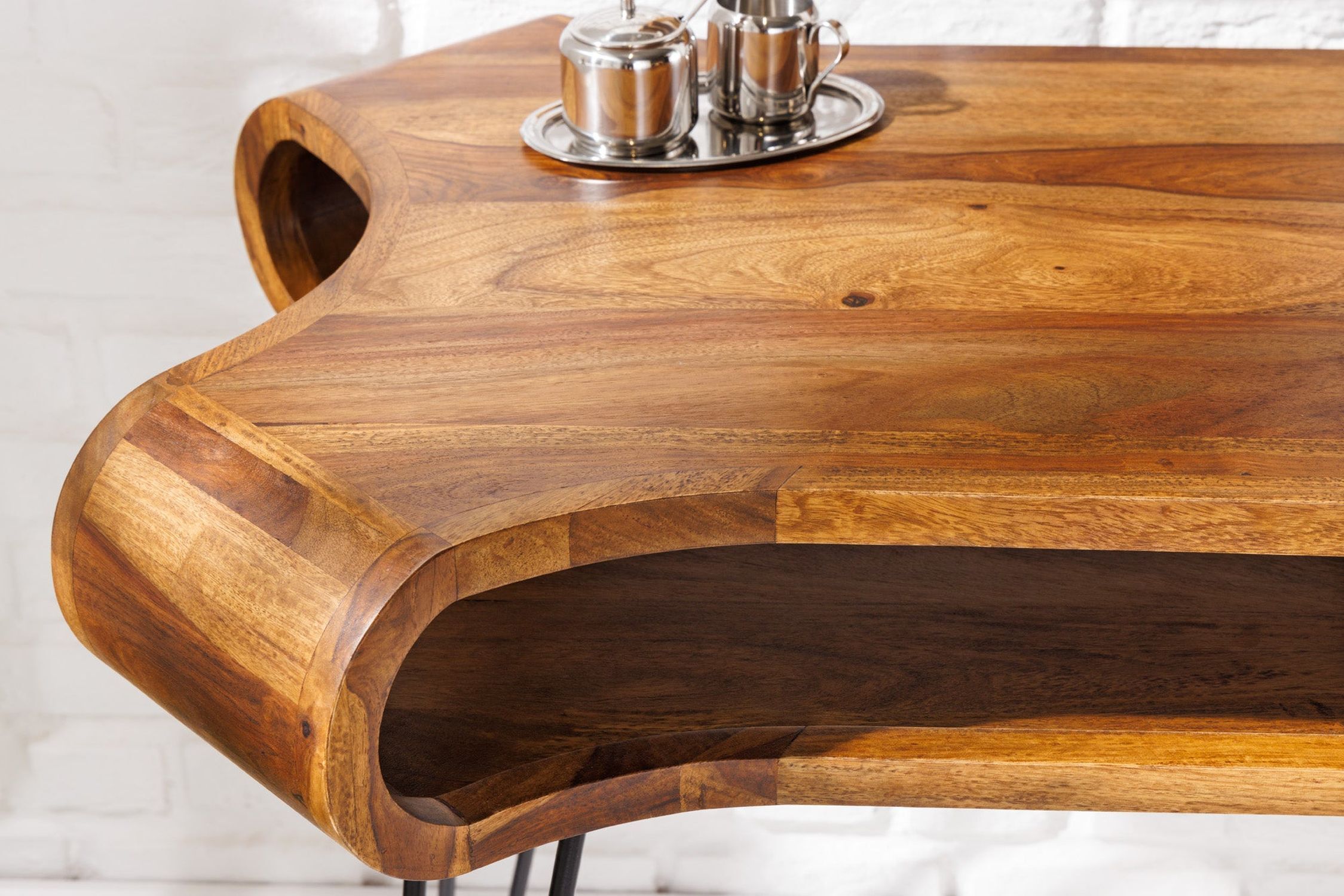 Bureau bois de sheesham métal 120 x 78 cm Tabelle, Hartholz, Holz, Gebeiztes Holz, Tischplatte