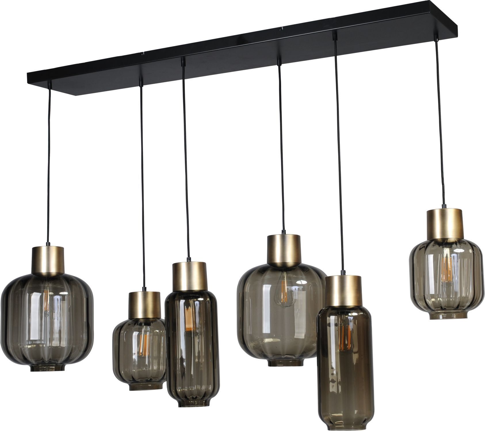 Lampe à suspendre noir or 6 flammes grande verre métal