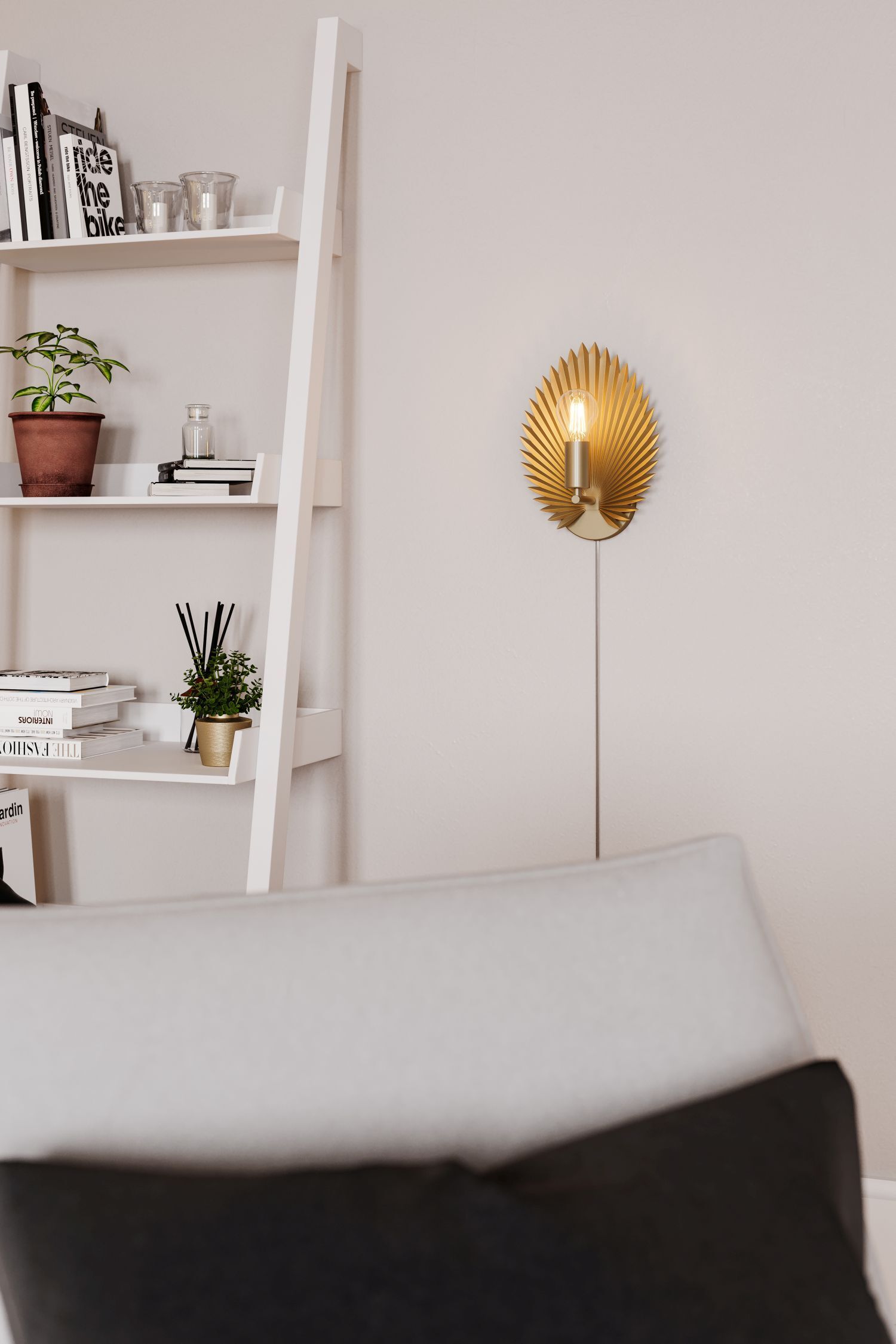 Wandleuchte Metall E27 H: 30 cm mit Schalter in Gold Lampe, Stehlampe, Mobiliar
