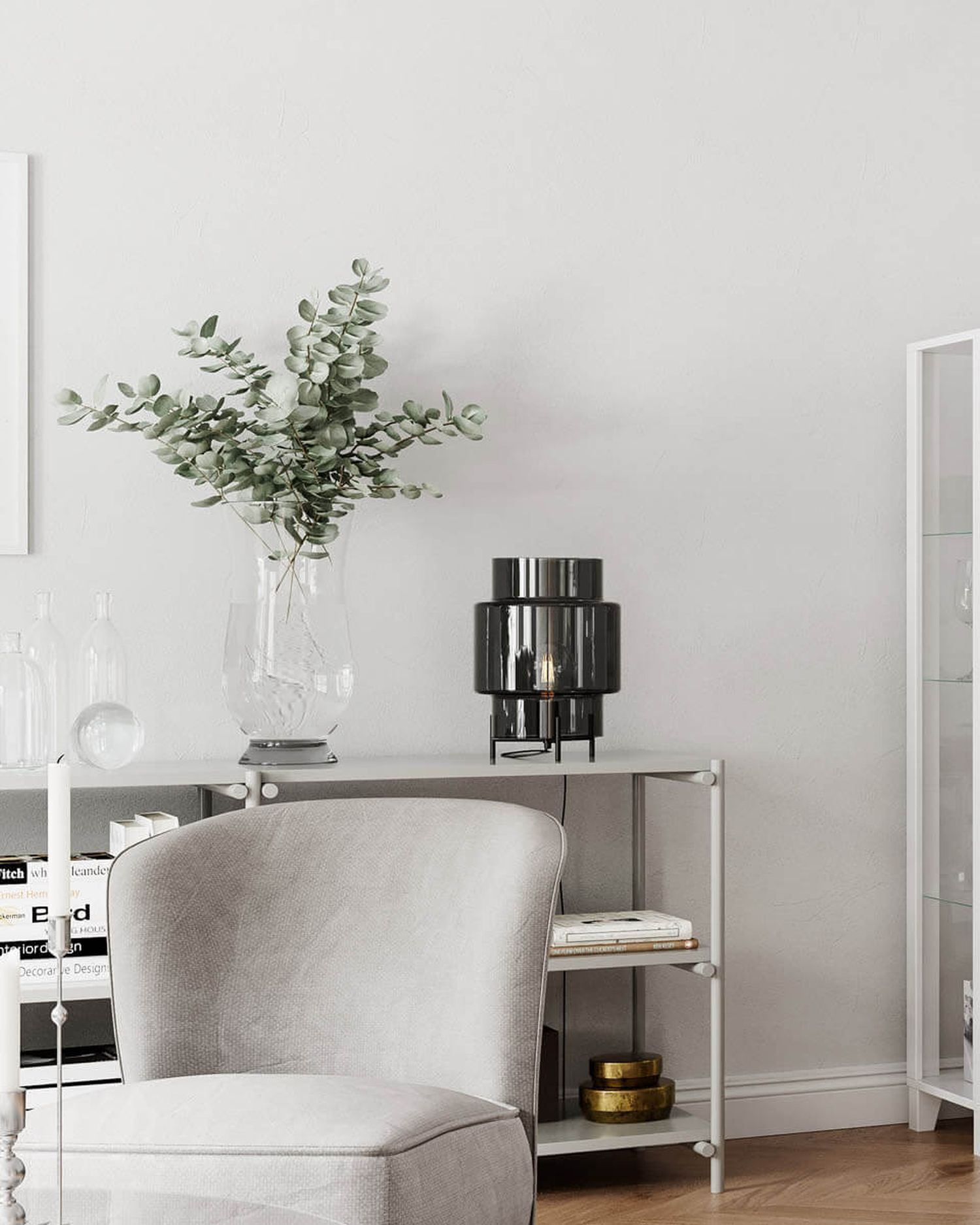 Tischlampe E27 37 cm Metall Rauchglas Dreibein de, label de