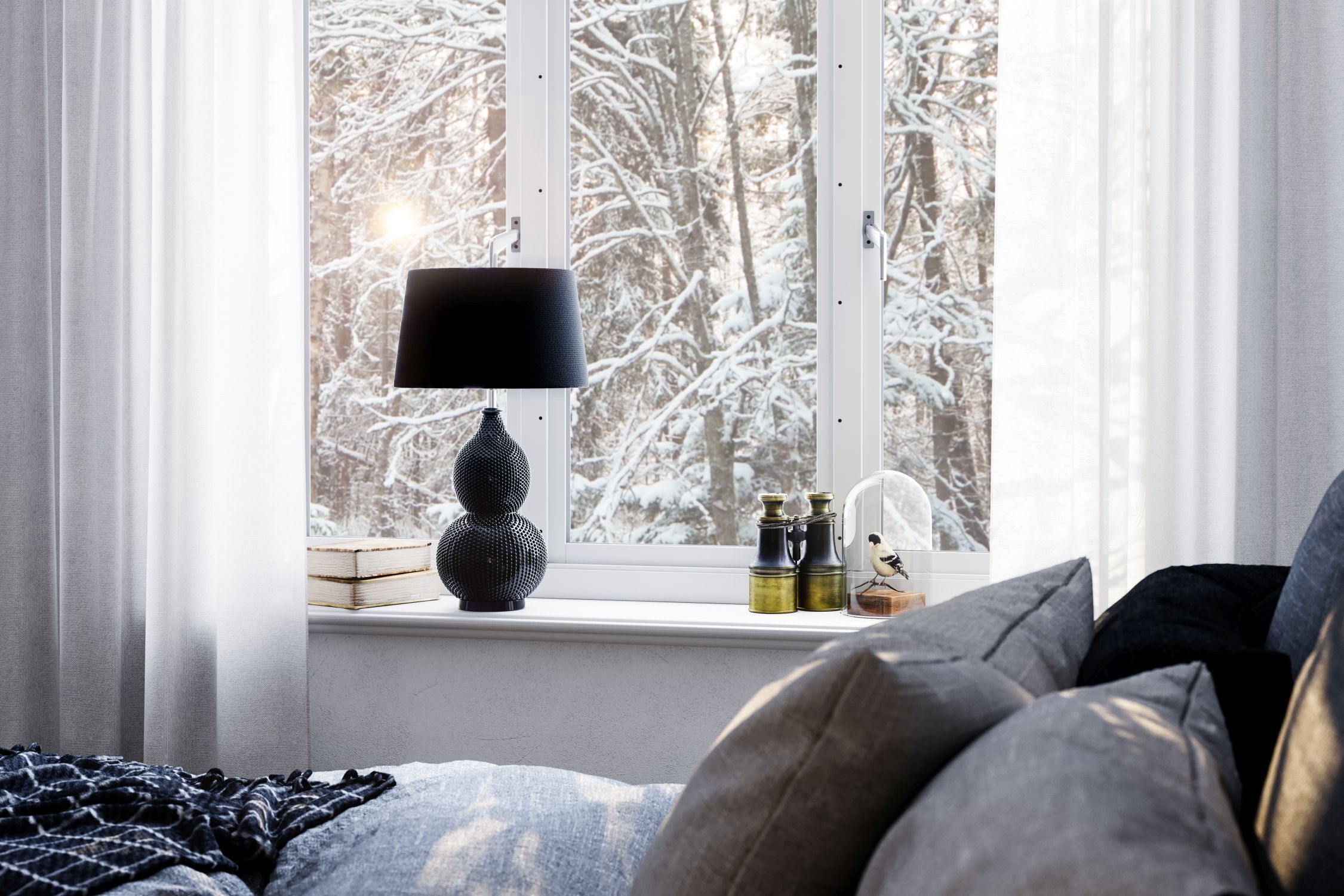 Fenster, Fensterbank, Lampe