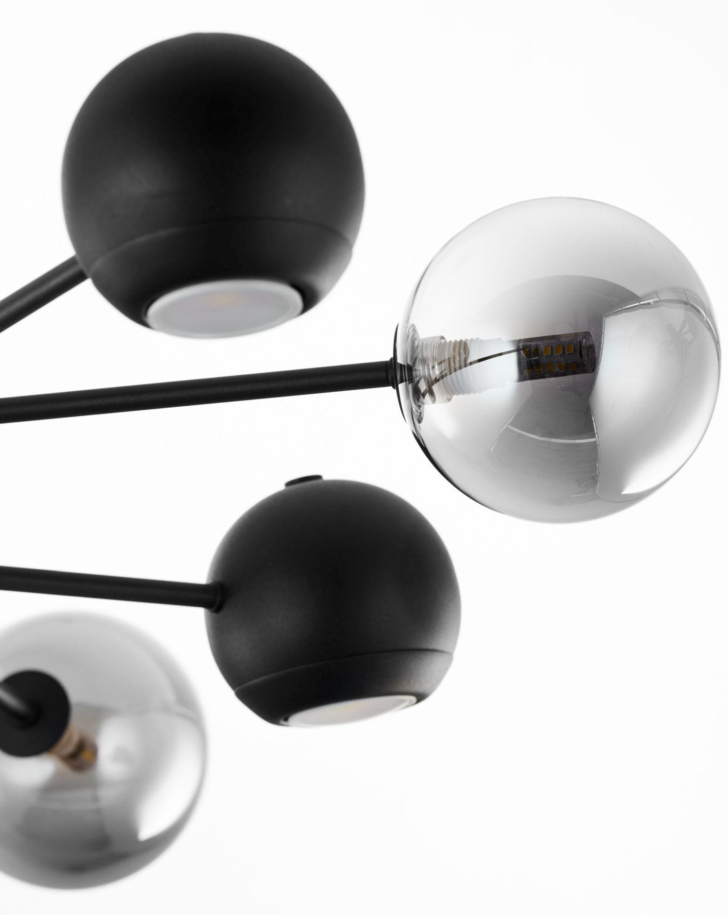 Plafonnier métal verre 100 cm noir chrome 8 flammes