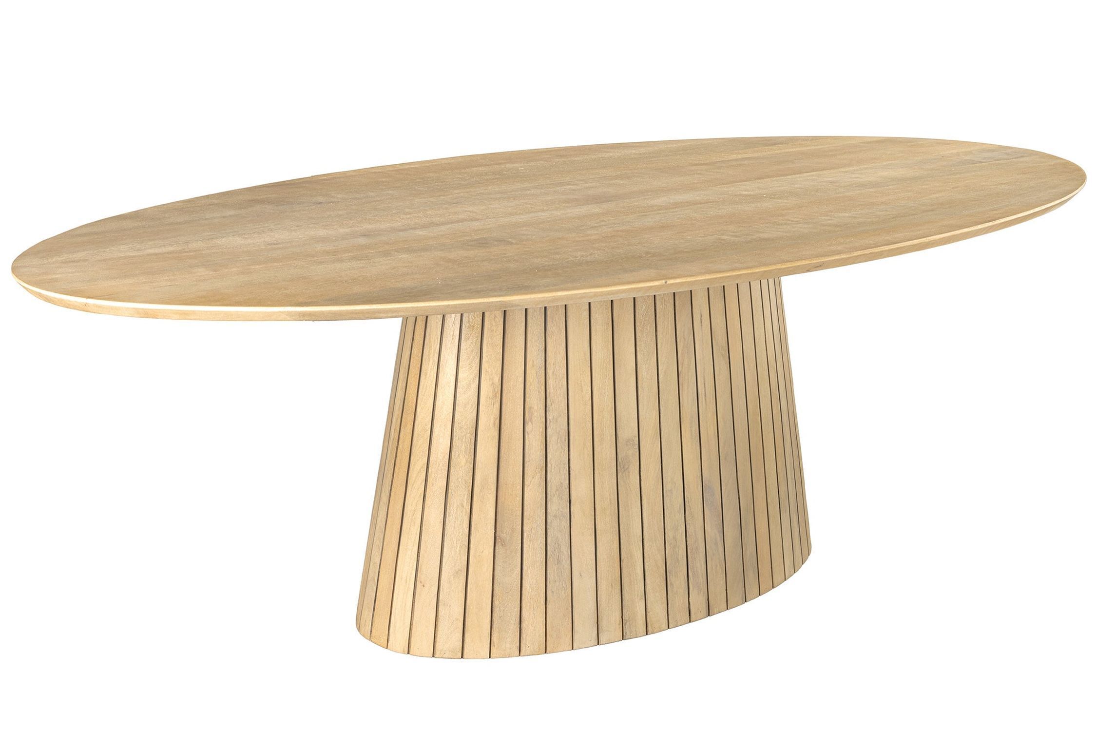 Table de salle à manger ovale en bois 220 cm de long Japandi pied colonne
