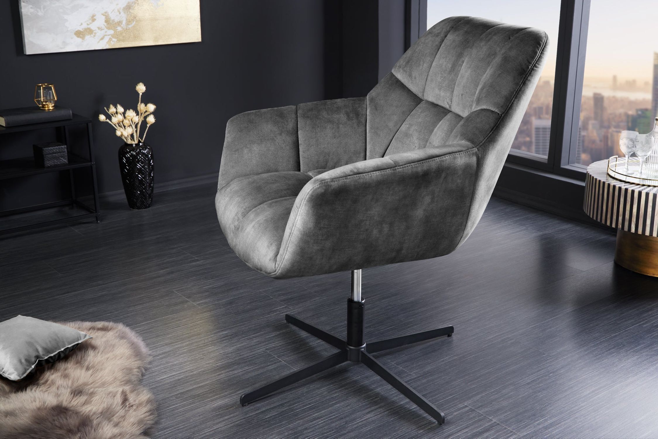 Chaise de bureau Gris Noir sans roulettes réglable en hauteur Moebel, Stuhl