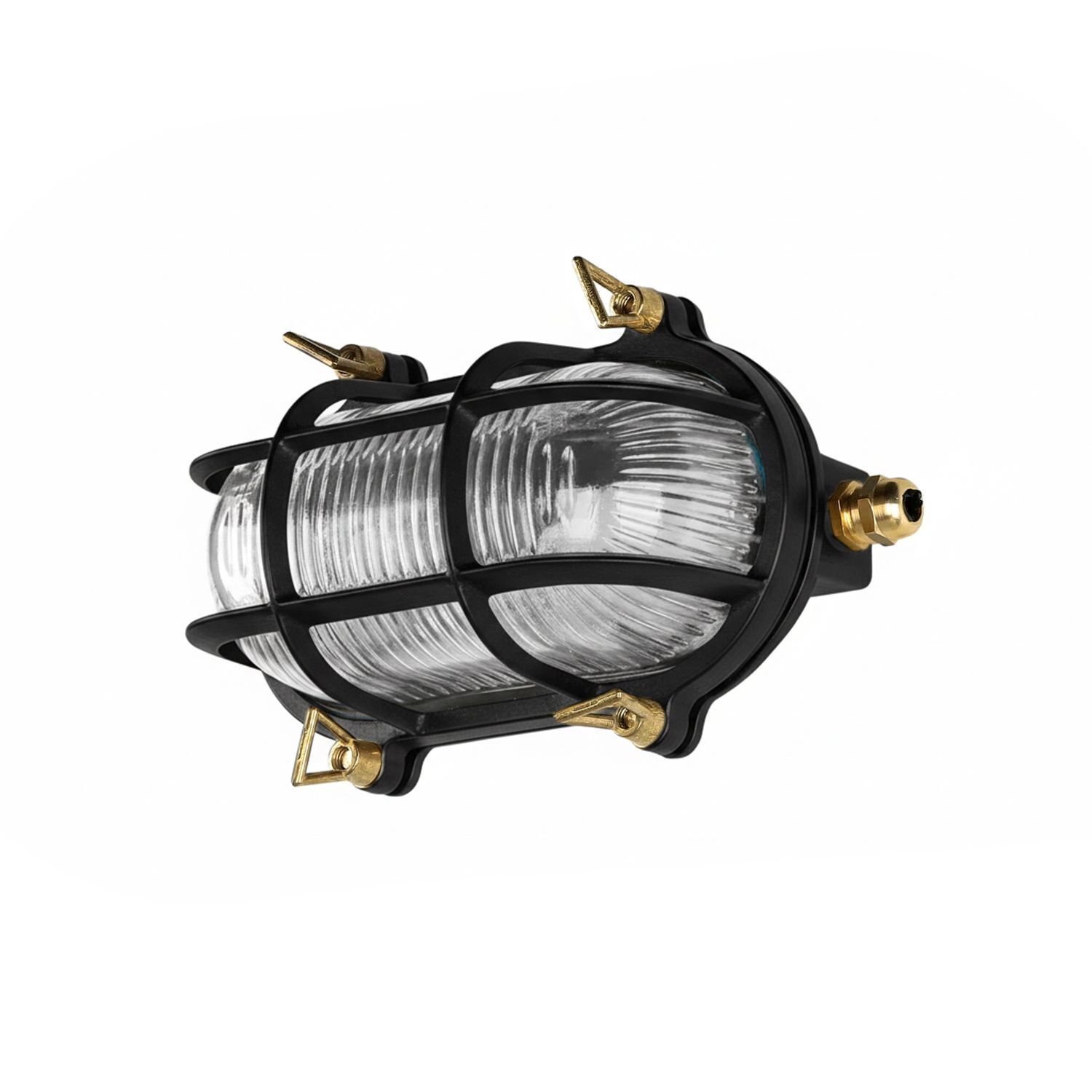 Kellerlampe Messing Glas E27 IP64 B: 21 cm Schwarz Beleuchtung