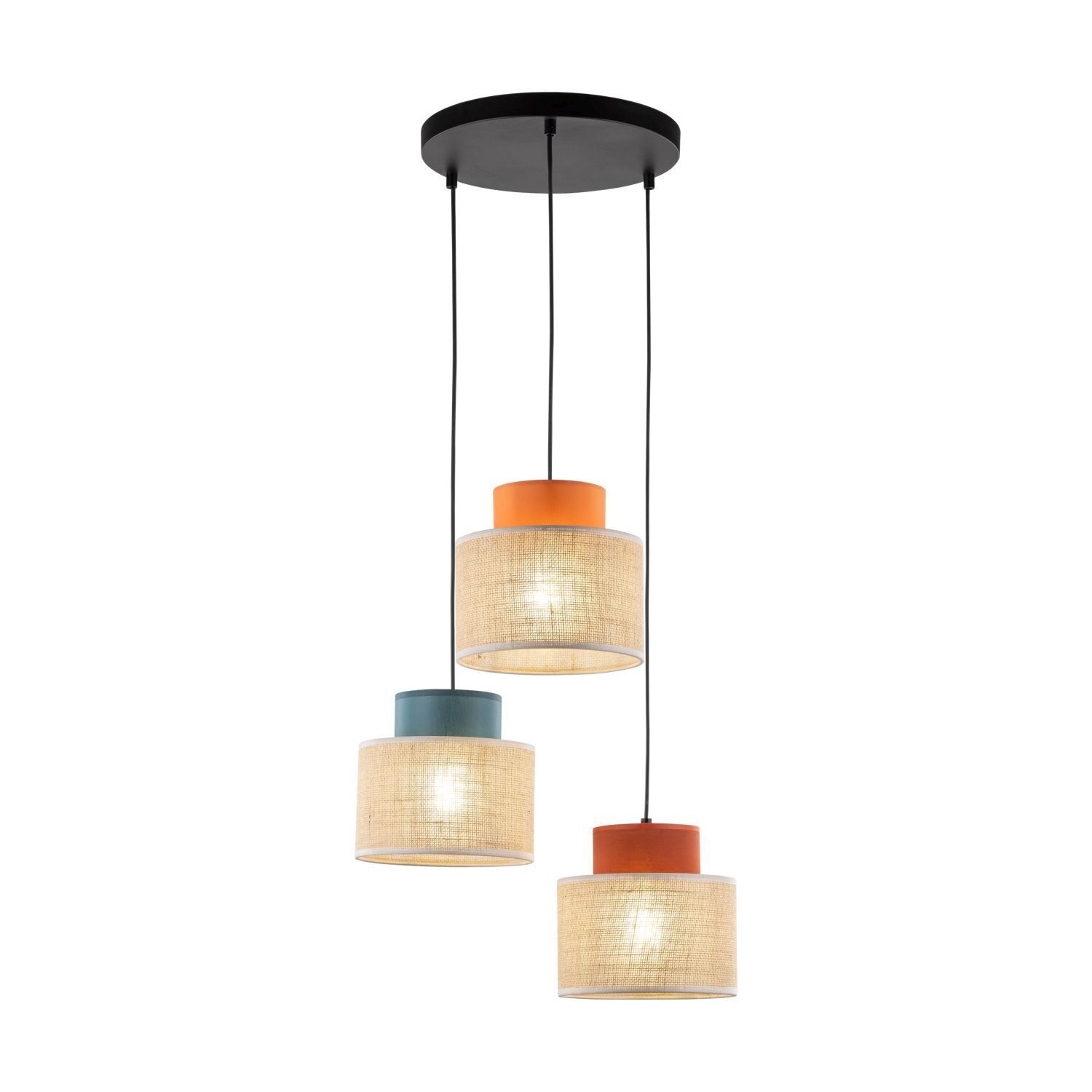 Hängelampe Jute Stoff E27 verstellbar 3-flammig Retro Bunt Lampe, Kronleuchter, Leuchte