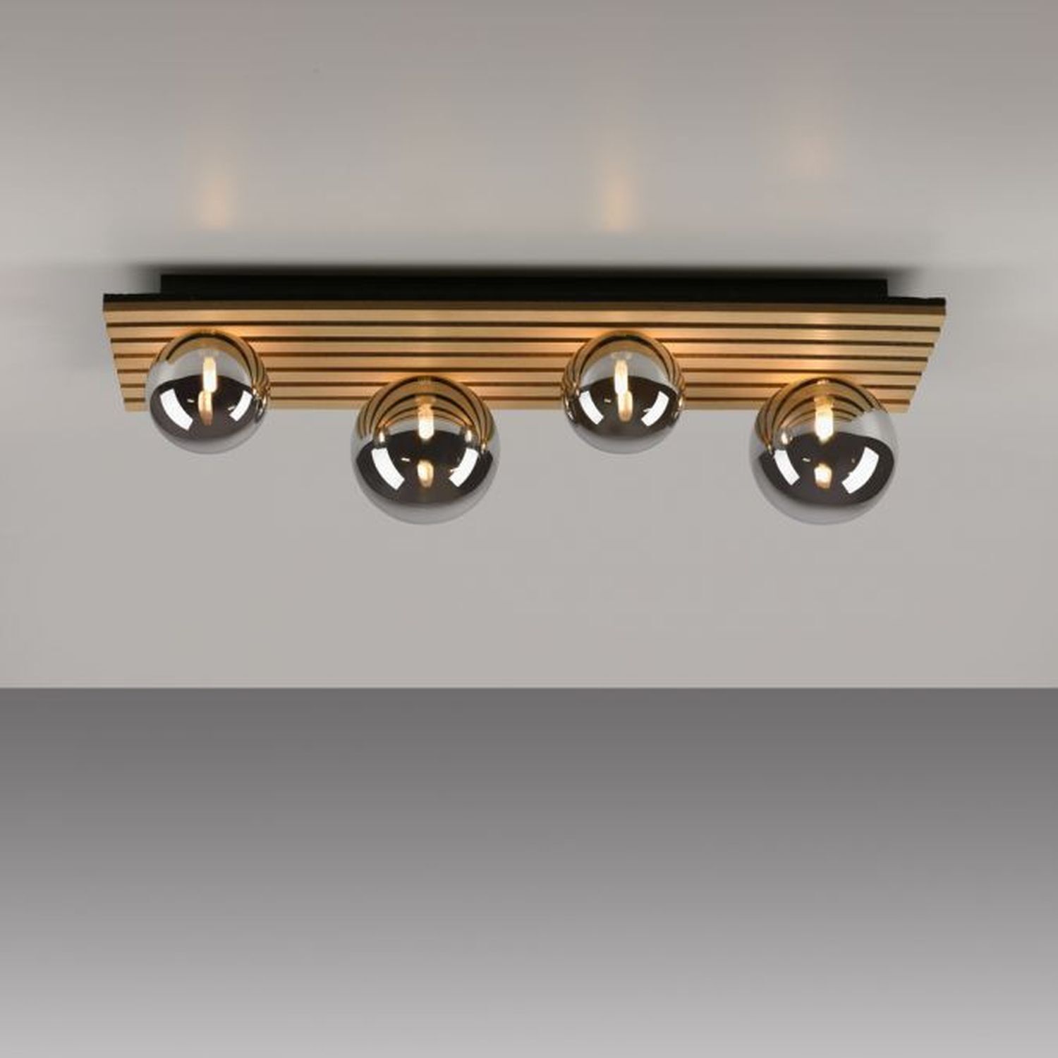 Lampe de plafonnier confortable Boules de verre Bois G9 80 cm Naturel