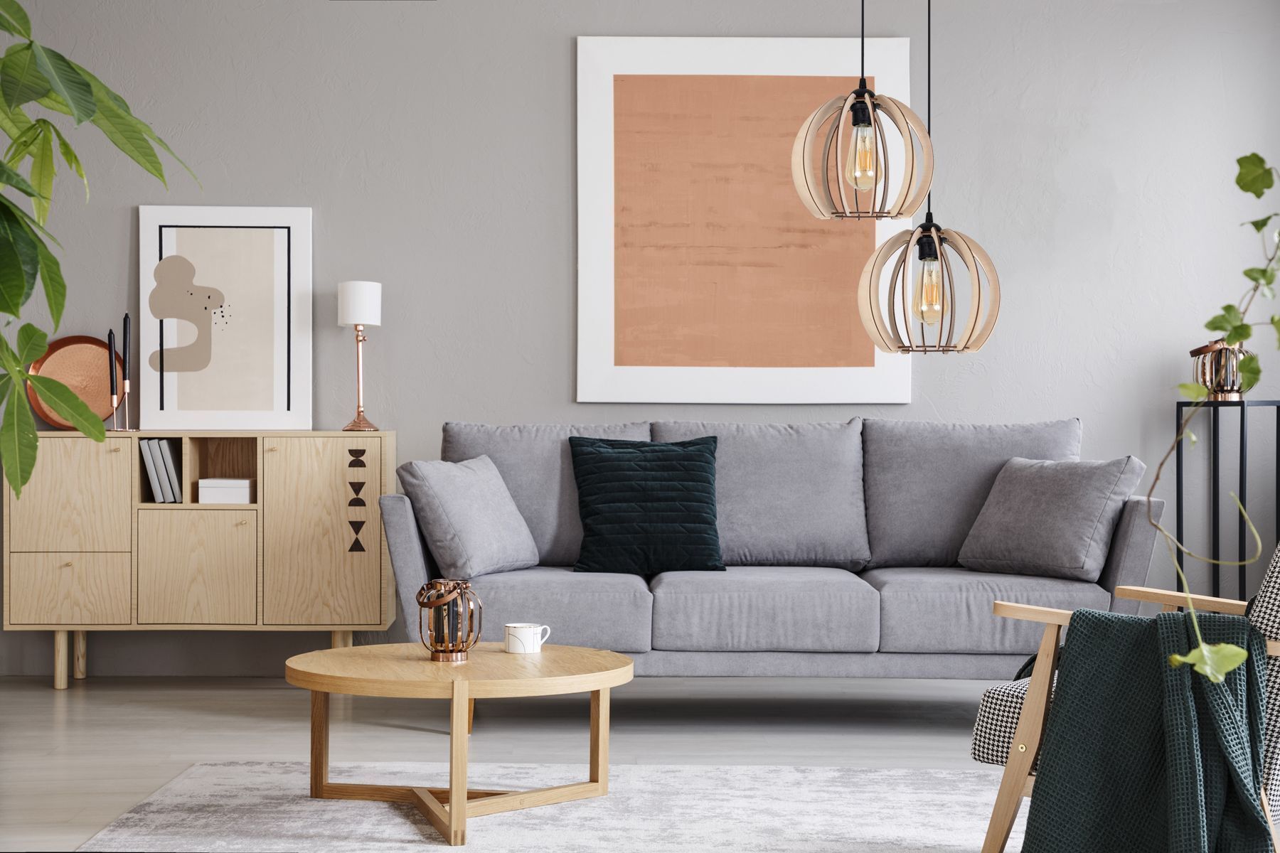 Pendelleuchte Holz Metall Schwarz Kugel E27 2-flammig Dekoration für Zuhause, Tabelle, Innenarchitektur, Wohnzimmer, Couch