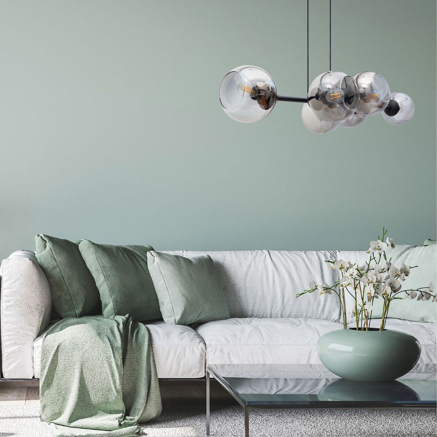 Suspension métal verre fumé anti-éblouissement E27 100 cm de long
