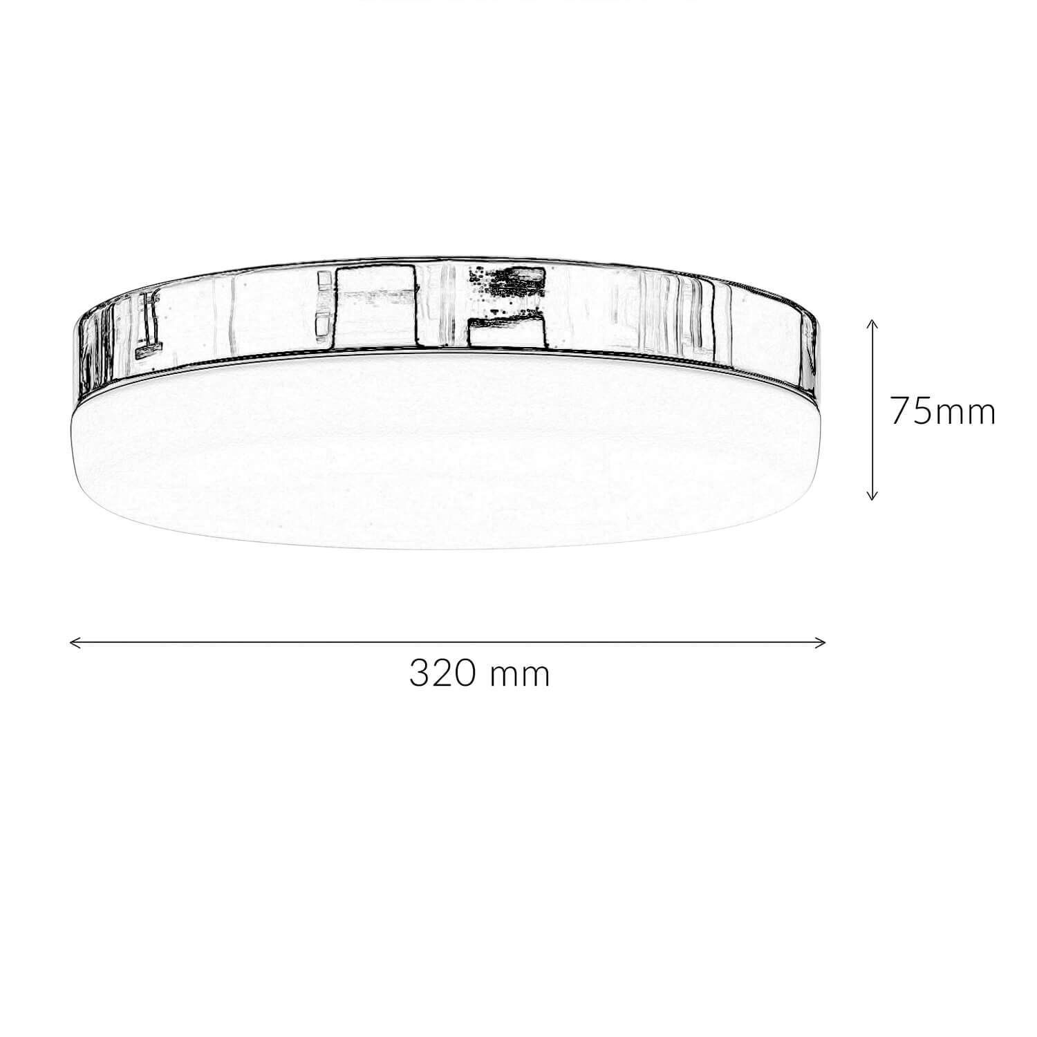 Badezimmerleuchte rund D: 29 cm Glas Chrom Weiß Deckenleuchte, Rund, Chrom, Durchmesser320mm, Höhe75mm