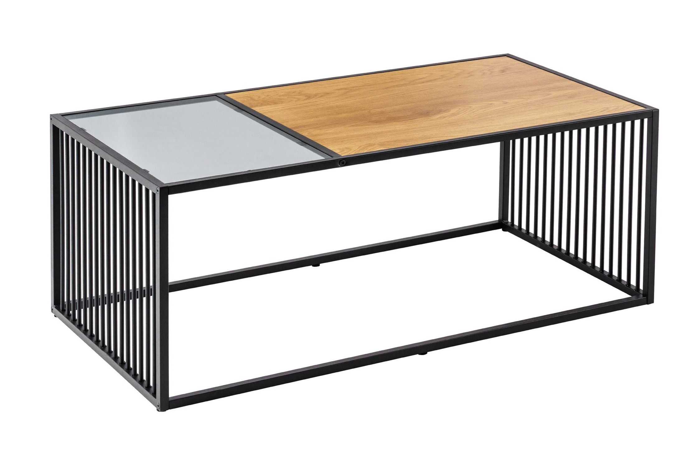 Couchtisch Glas MDF Metall in Schwarz Natur 100x50 cm