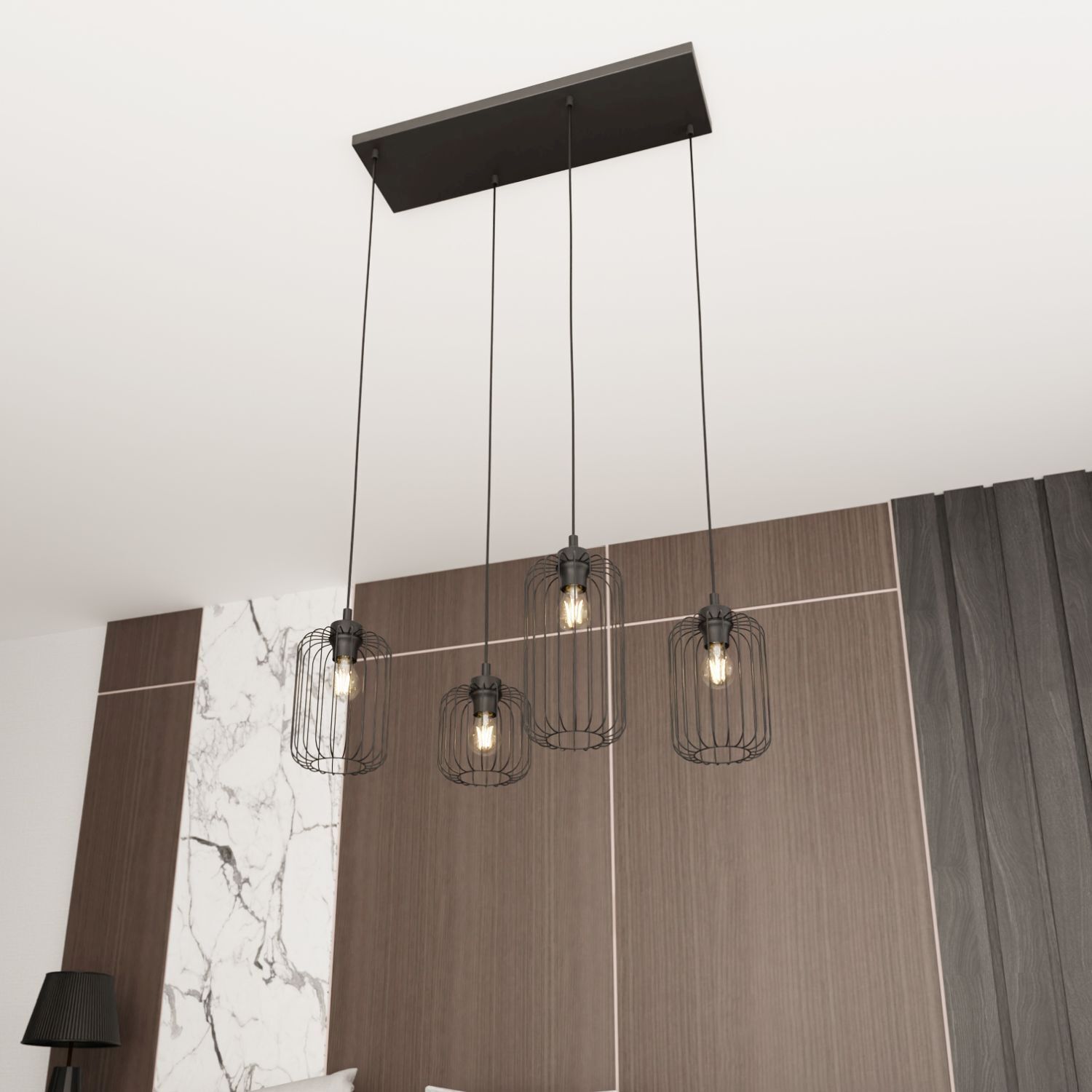 Lampe à suspendre décorative noire métal 70 cm 4 flammes Drinnen, Innenarchitektur, Kronleuchter, Lampe