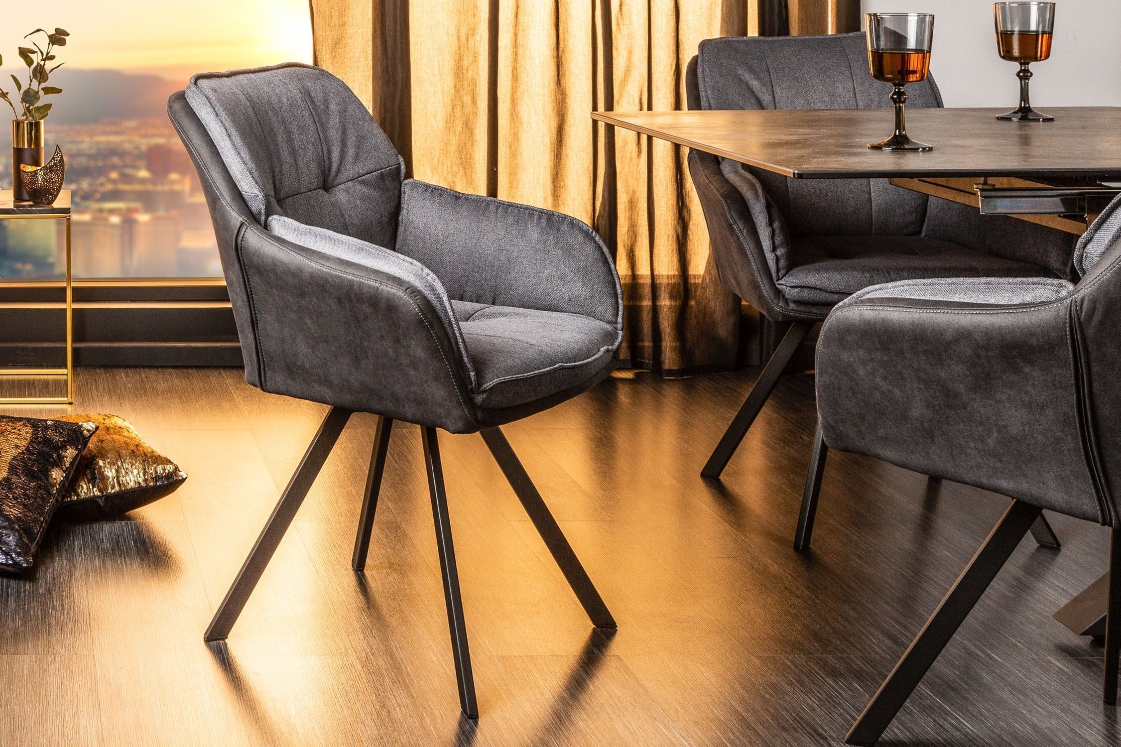 Chaise pivotante anthracite noir en tissu métal sans roulettes Fußboden, Mobiliar, Bodenbeläge, Stuhl, Holz