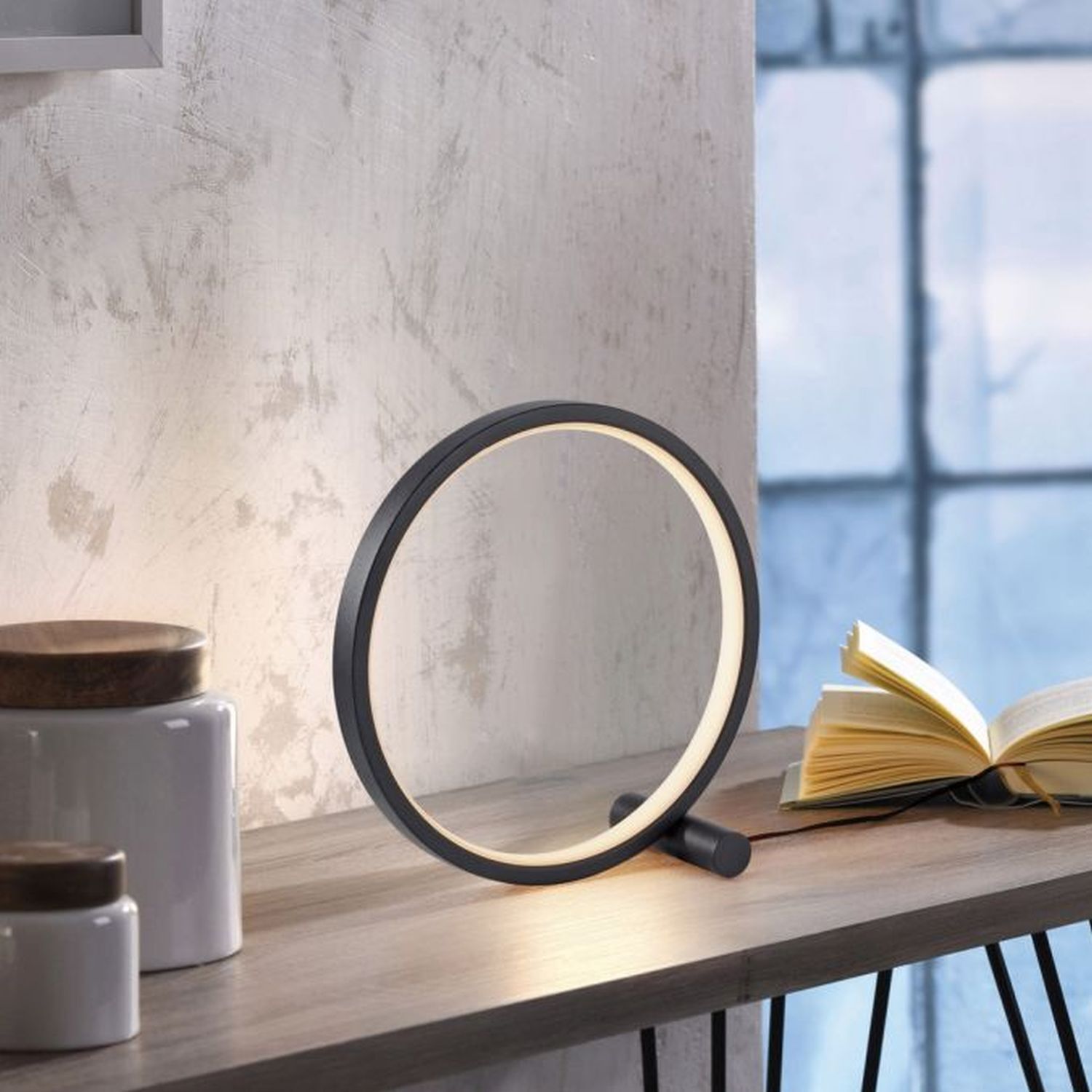 LED Tischlampe Schwarz Metall Ring H:25,5 cm 1290 lm LED Tischlampe Schwarz Metall Ring H:25,5 cm 1290 lm