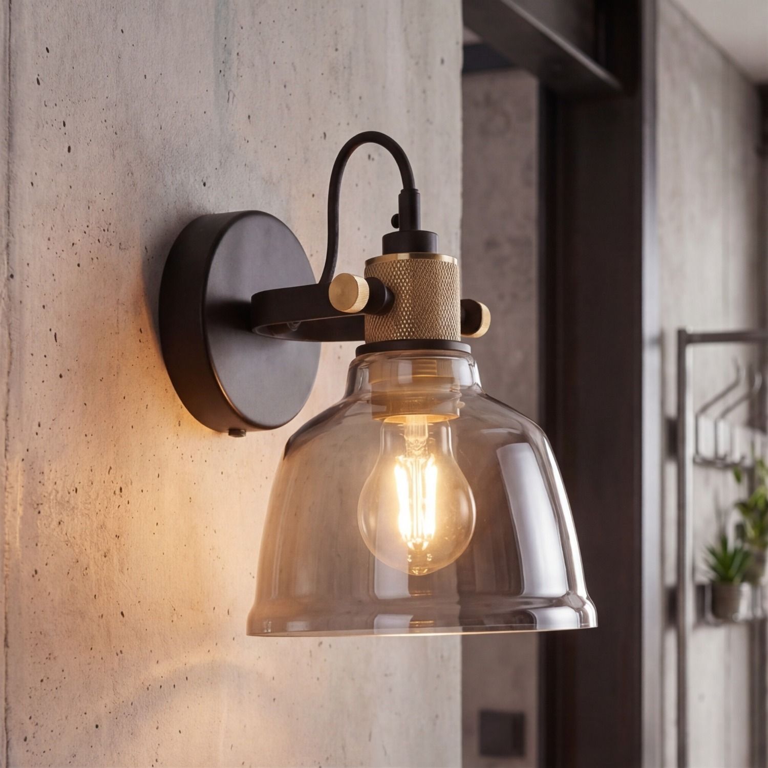 aufbau-strahler-spot-zero-1-flammig-schwarz-rauch-industrie-38-1 Wandleuchte, Wandlampe, Glühbirne, Glaslampe, Metallfinish