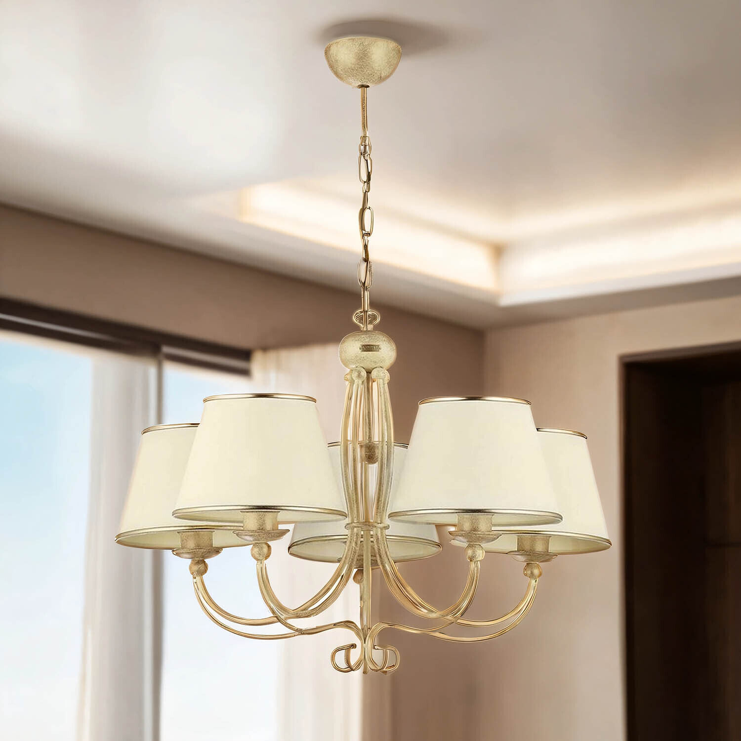 Lustre en or shabby blanc BERTHA Table de salle à manger Leuchter, Lampe