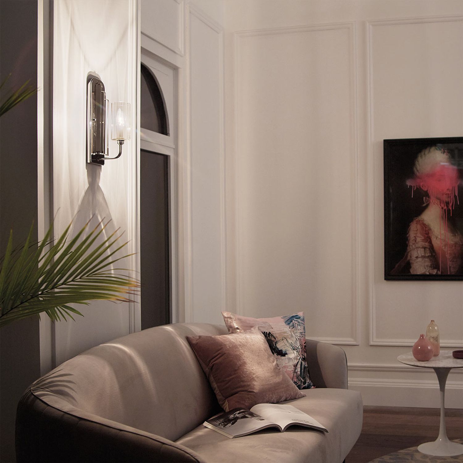 Wohnzimmer, Sofa, Kissen, Tisch, Wandbild