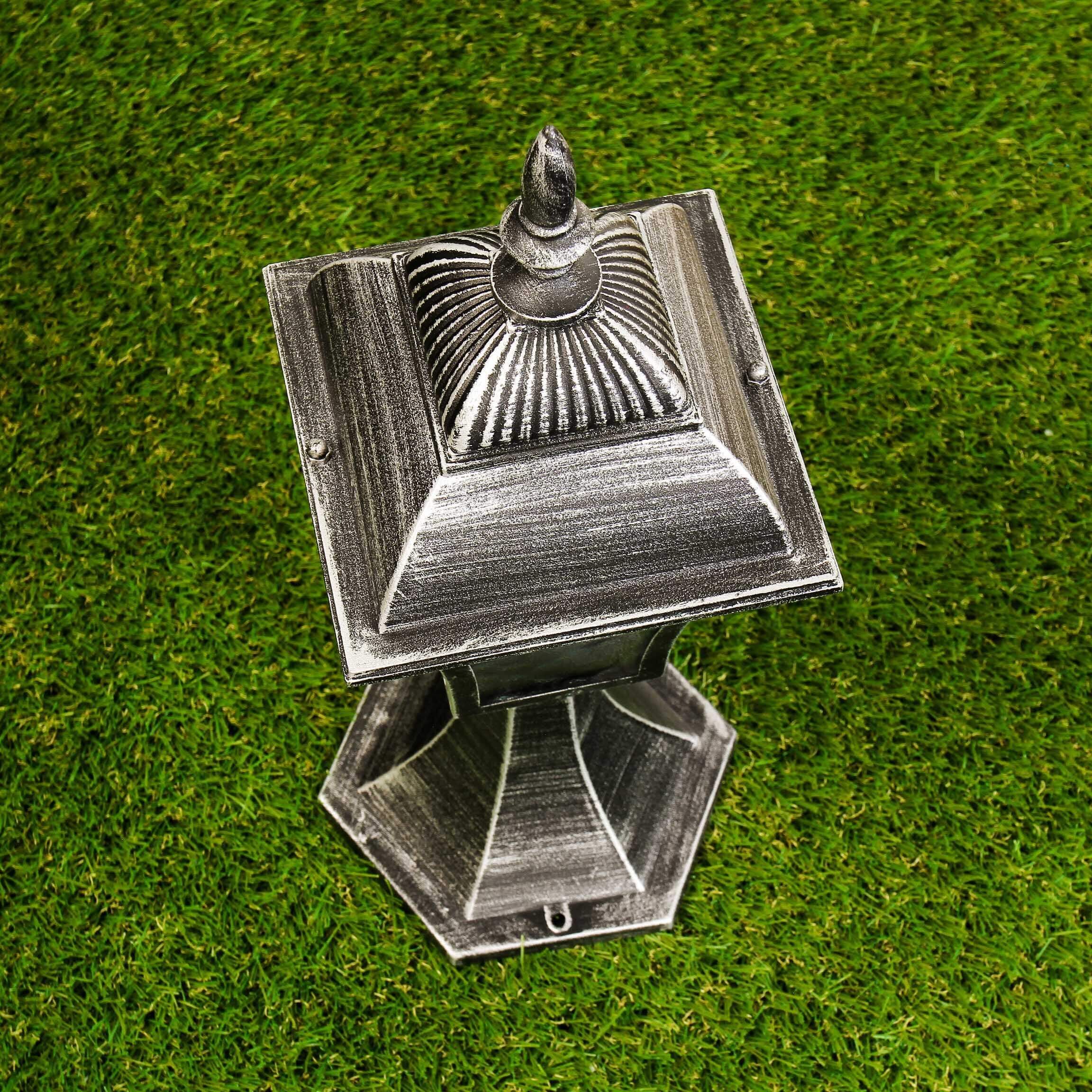 Antike Wegeleuchte Garten TOSCANA Silber regenfest Sonnenuhr, Gras, Pflanze