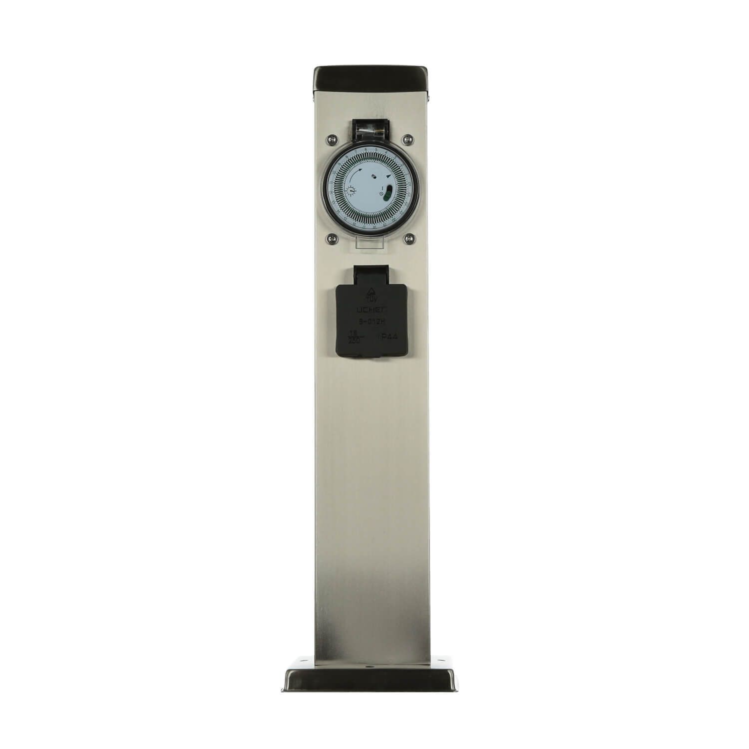 energiesaeule-mit steckdose-und-timer-fuer-aussen-garten-terrasse-edelstahl-4 checklist, Dial, Kontrollplatte, Platte, Metallspalte