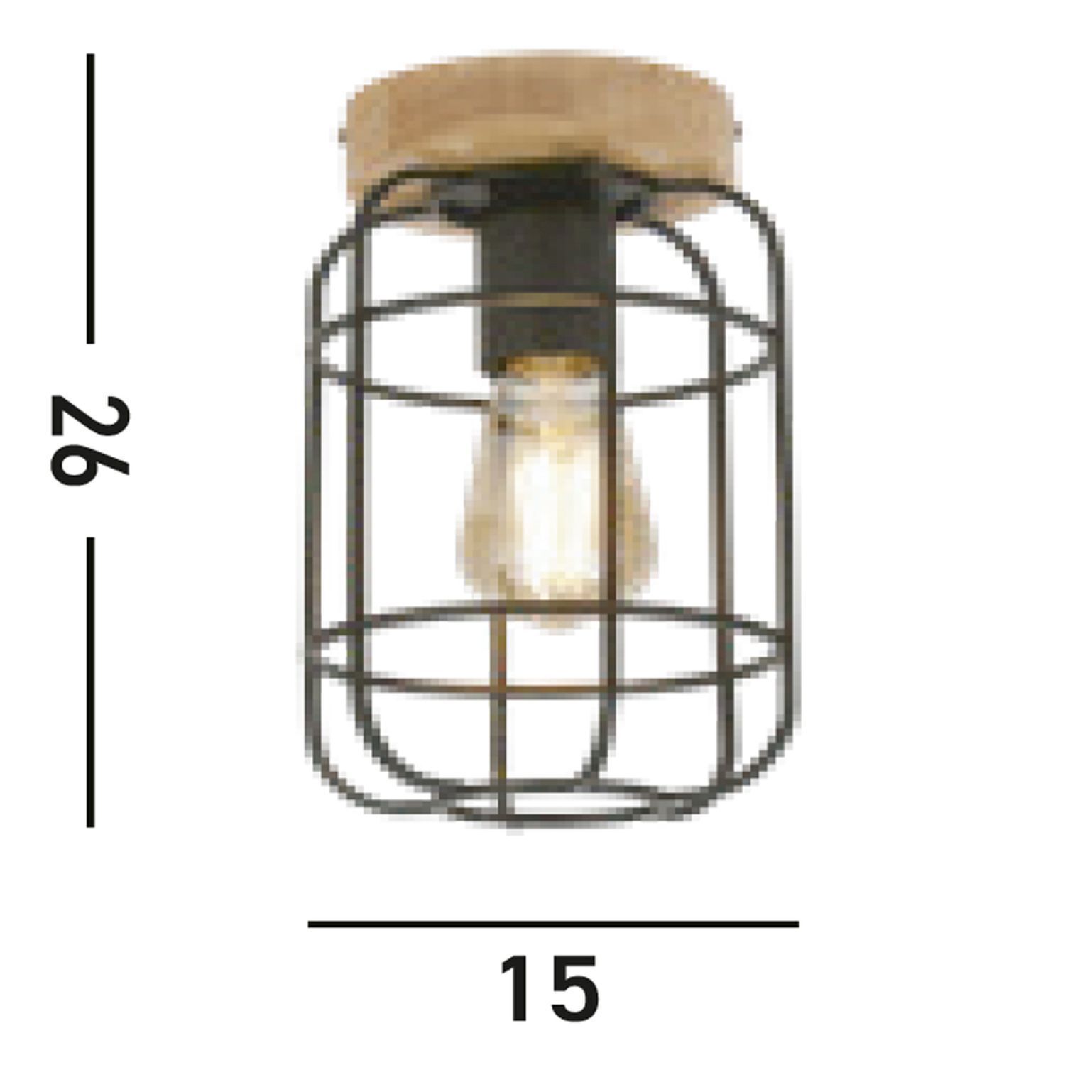 Lampe de plafonnier E27 bois métal fil L:15 cm Industrial