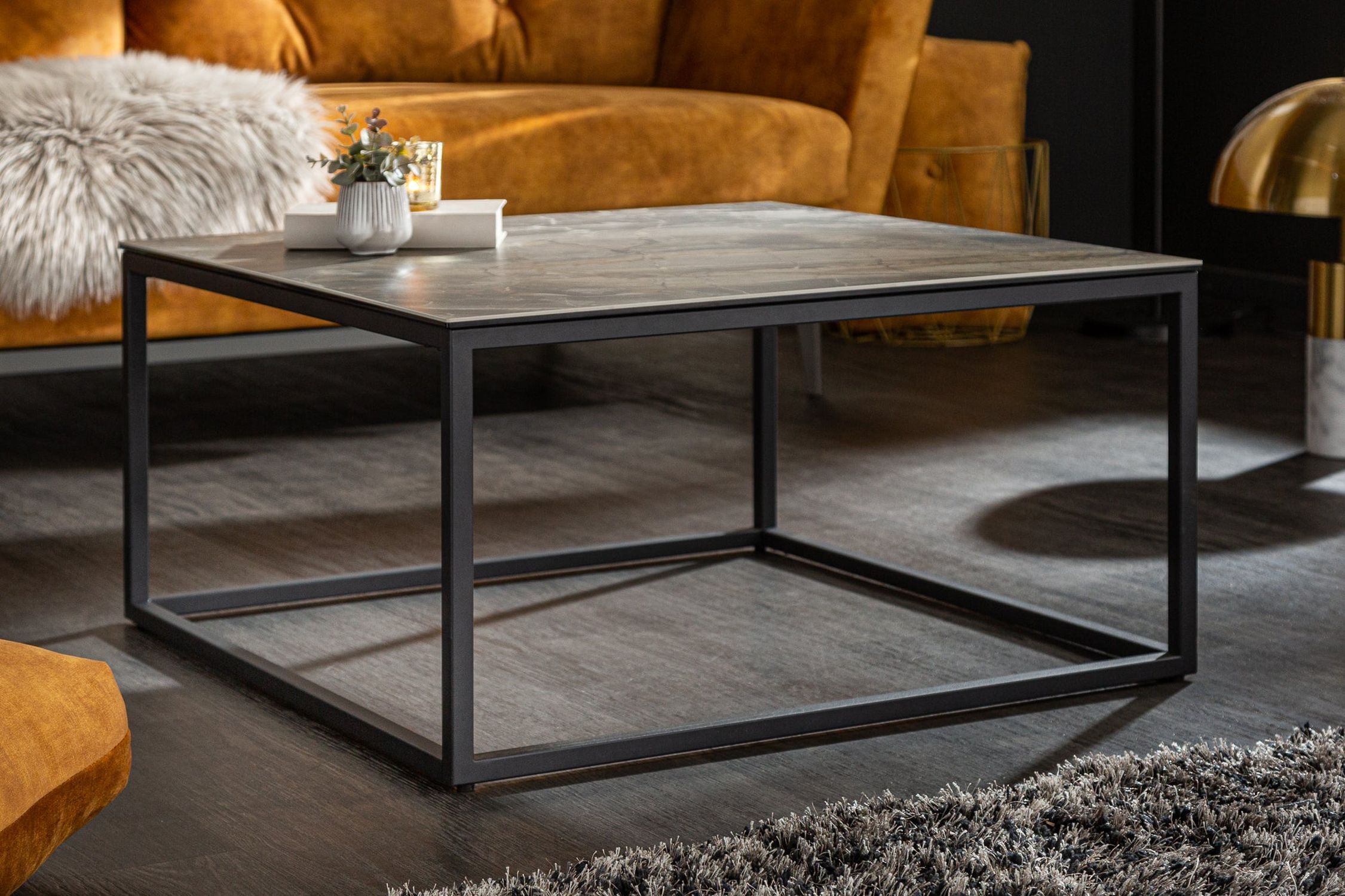 Table basse en céramique aspect marbre noir 75x75cm (LxlxH)