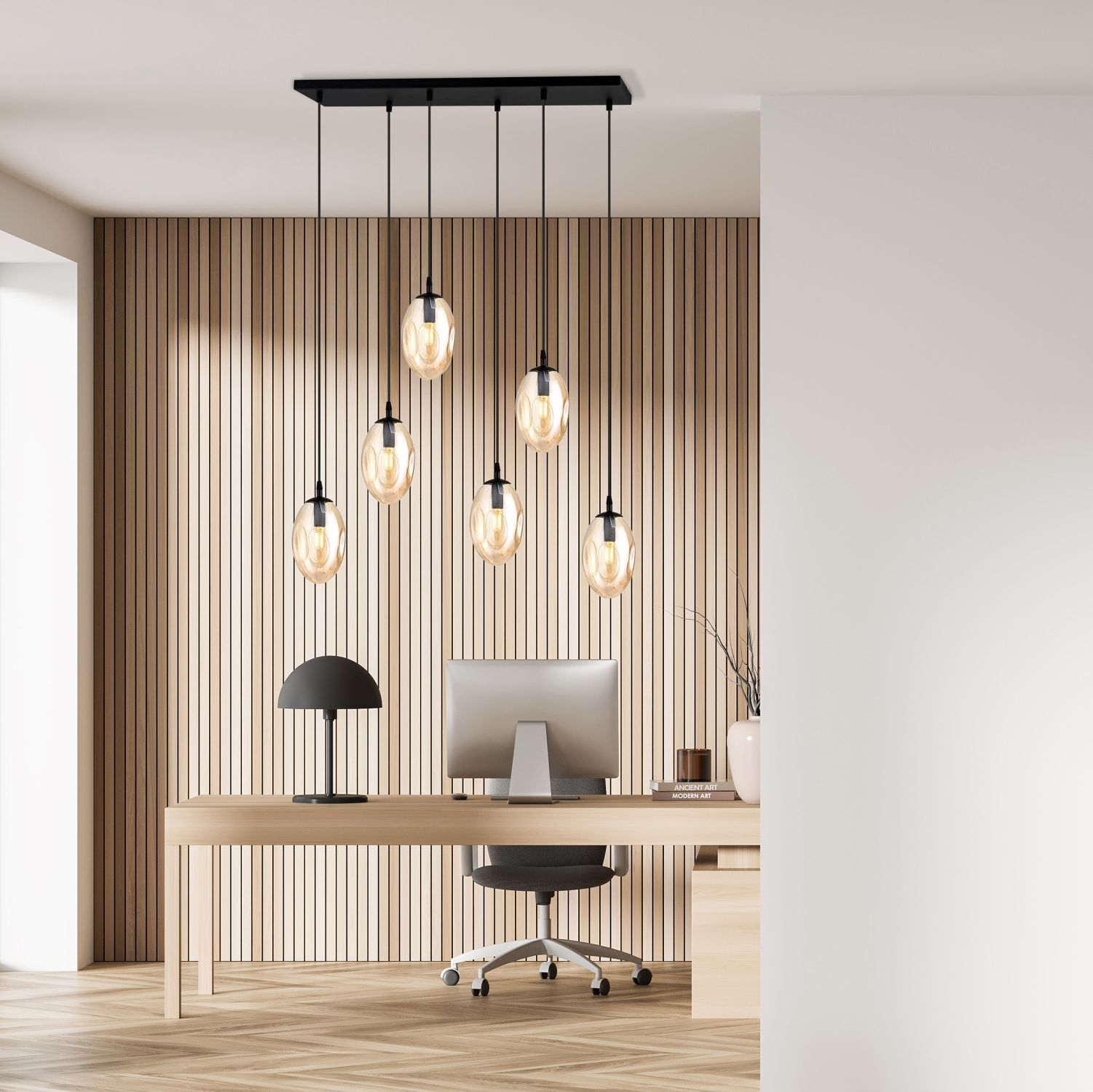 Grande lampe à suspendre verre 6x E14 70 cm allongée CARLU