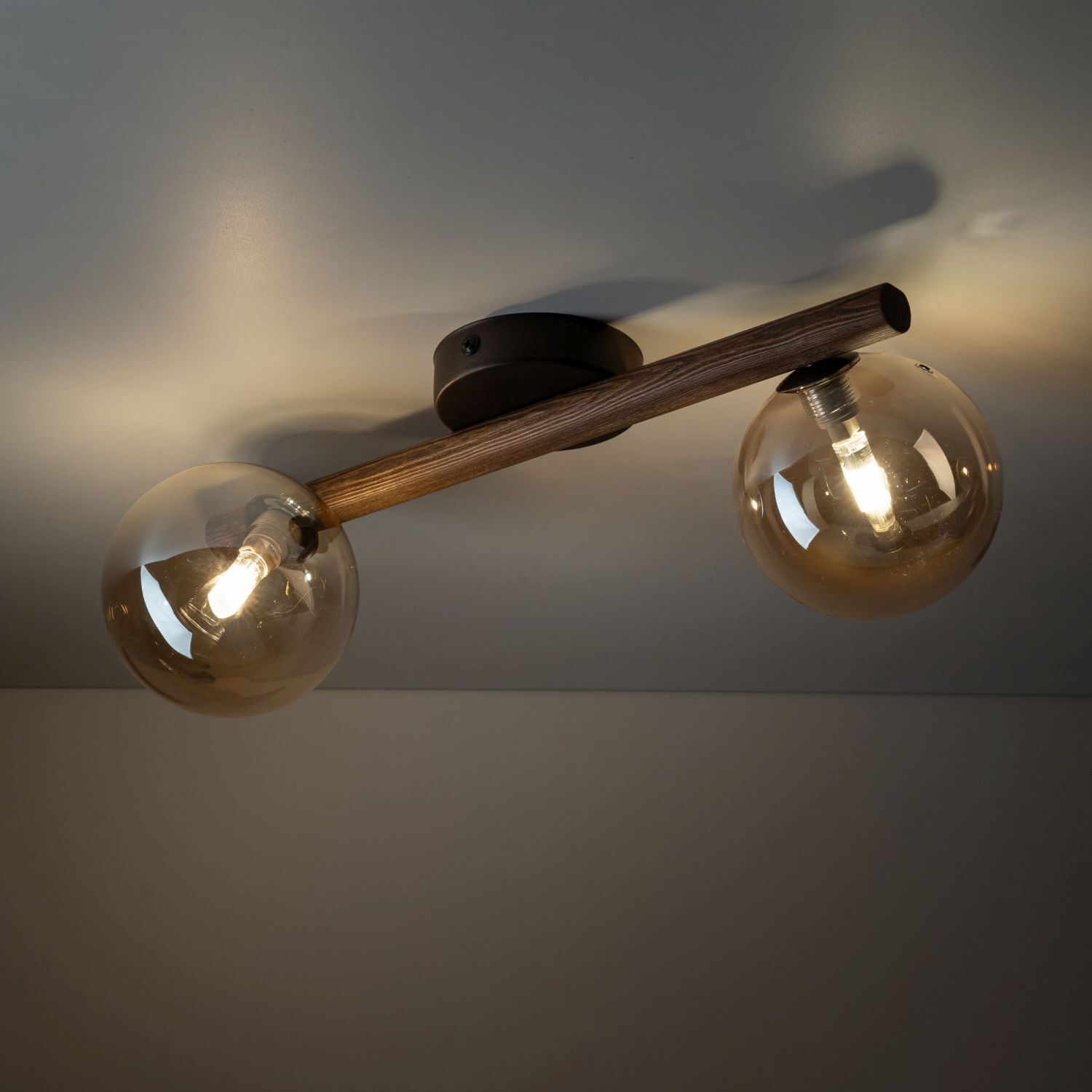 Deckenleuchte Holz Braun G9 42 cm stilvoll Glas modern deckenleuchte, holzstange, glühbirnen, ecklampe, eid