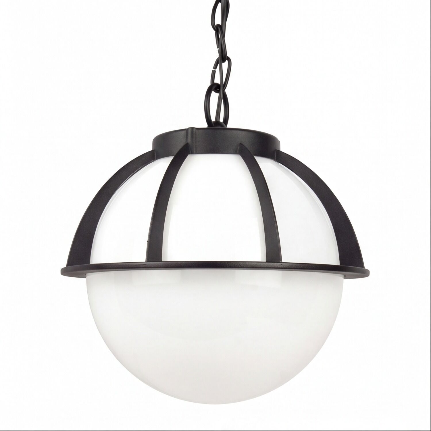 le51454-pendelleuchte-aussen-vintage-rustikal-e27-schwarz-weiss-02 Hängelampe, Globe-Lampe, Metallrahmen, Weißes Glas, Hängeleuchte