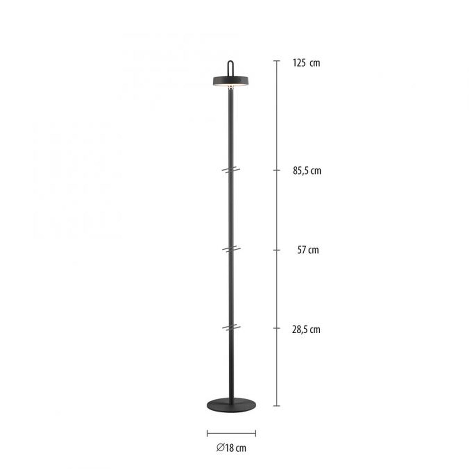 LED Akku Stehleuchte Schwarz Dimmer Touch IP44 125,2 cm