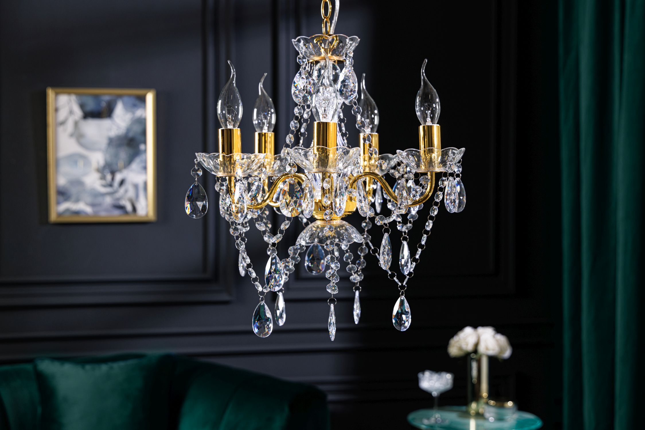 Lustre métal acrylique bougies 5 flammes E14 Leuchter, Lampe