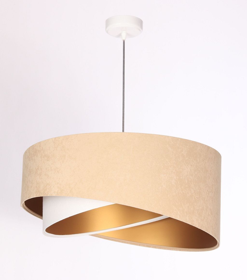 Suspension Tissu Beige Or E27 rond Ø 50 cm Aspect velours