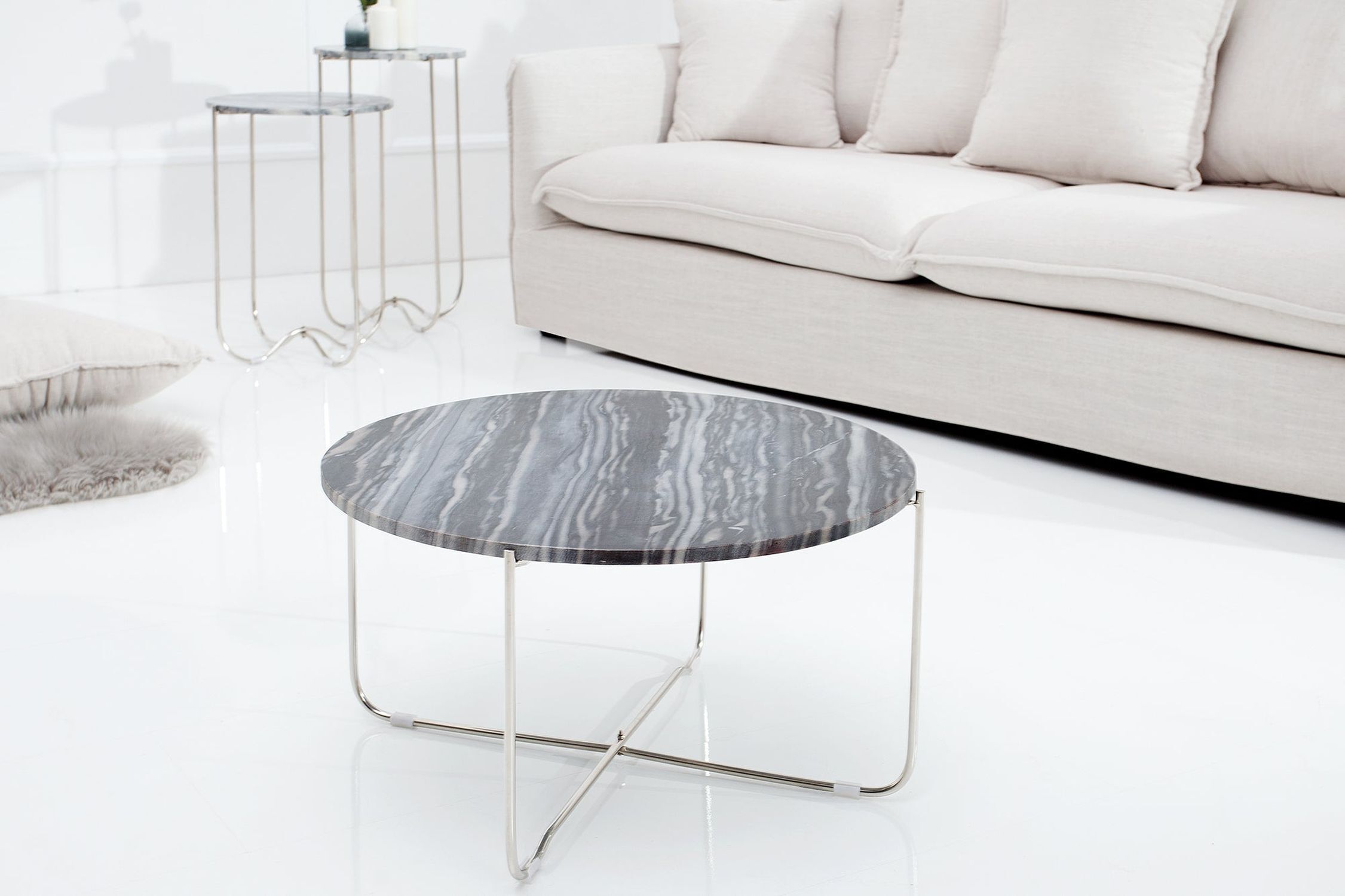 Table basse en marbre métal gris argenté 62 x 62 cm