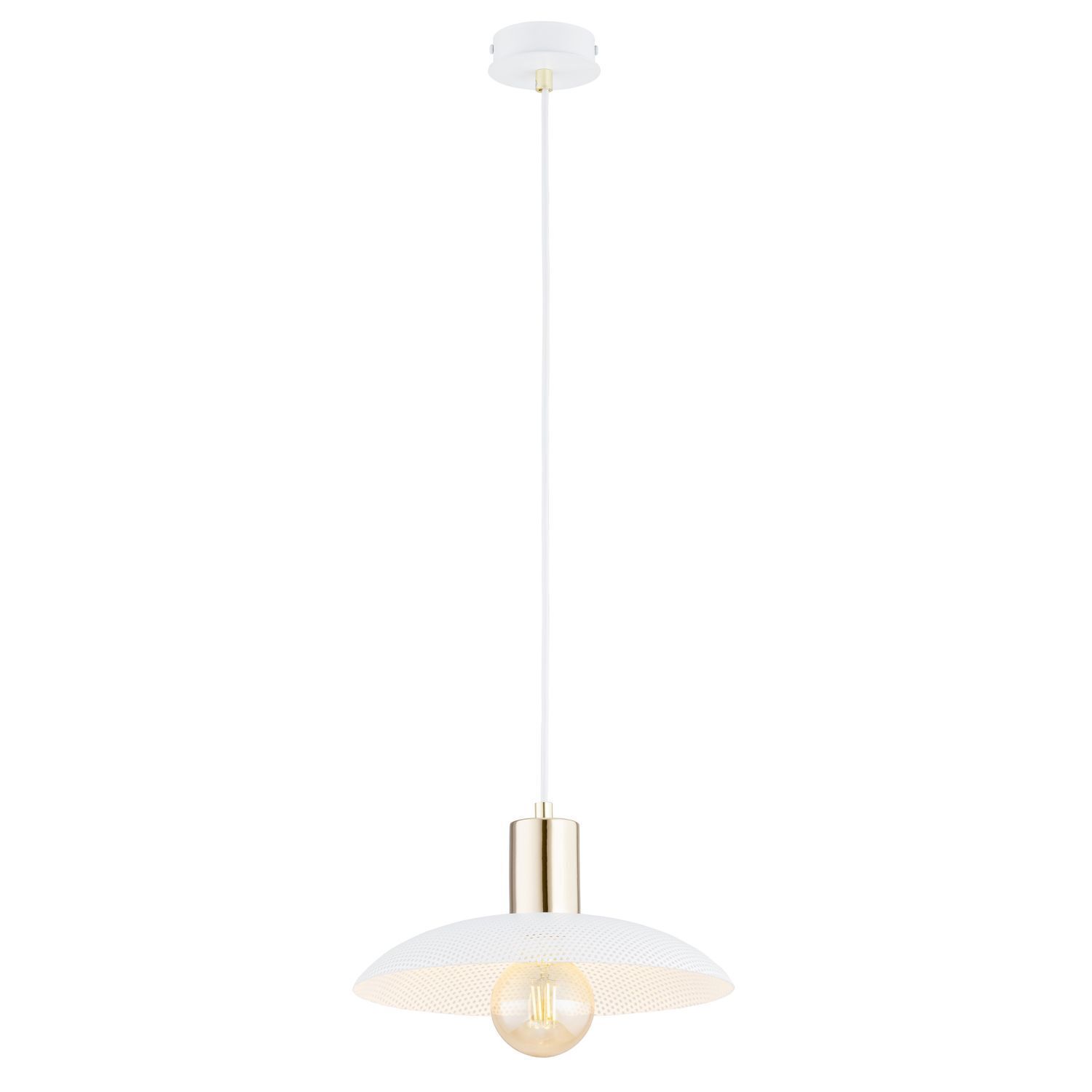 Hängeleuchte Weiß Gold Ø 30 cm H: max. 100 cm verstellbar E27 Lampe, Leuchte