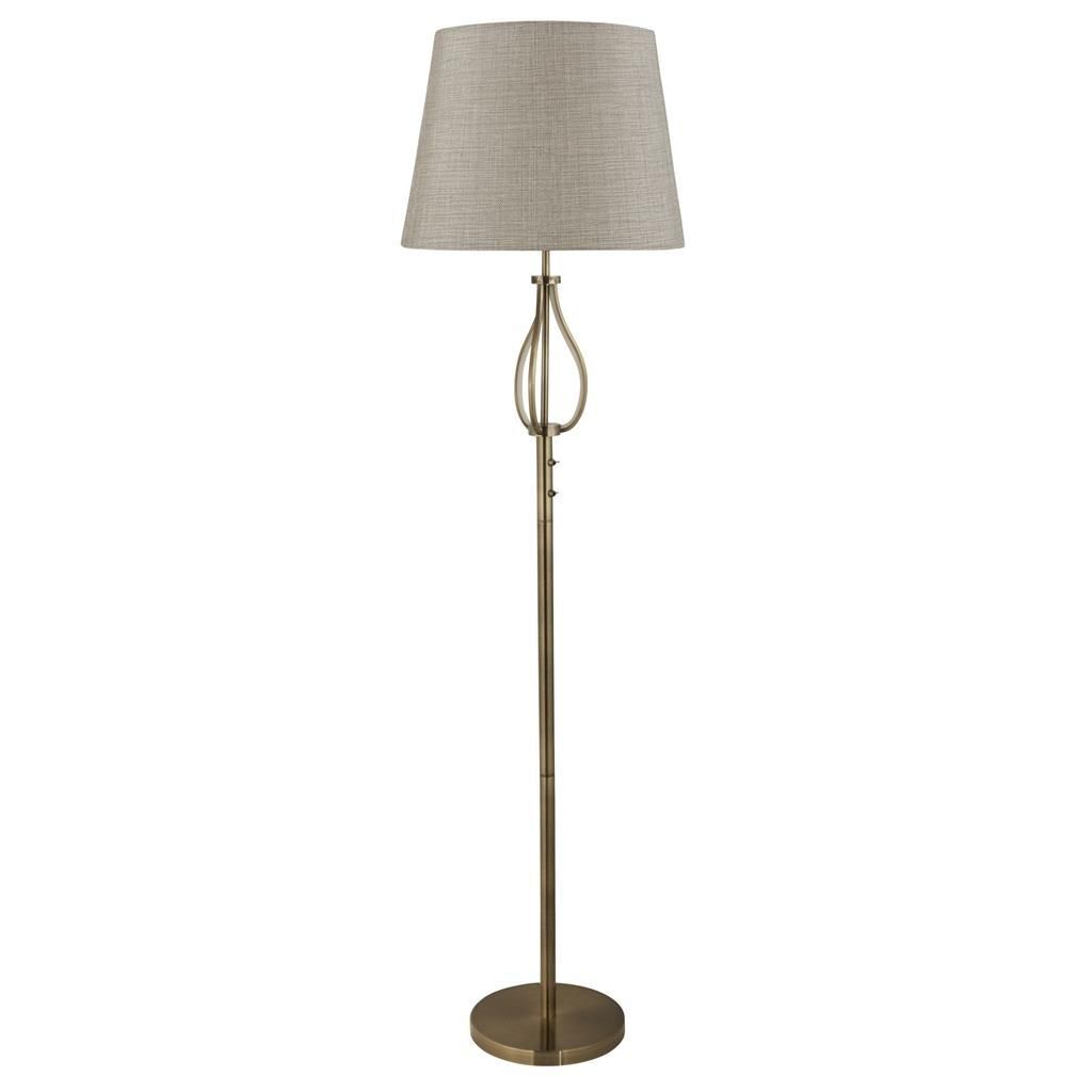 Lampadaire 152 cm E27 en laiton antique Crème Abat-jour en tissu