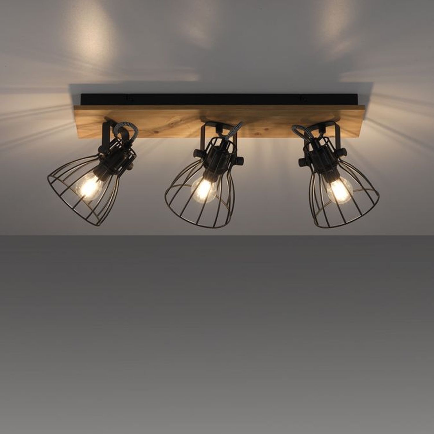 Spot de plafond bois métal fil 60 cm de long E14 réglable