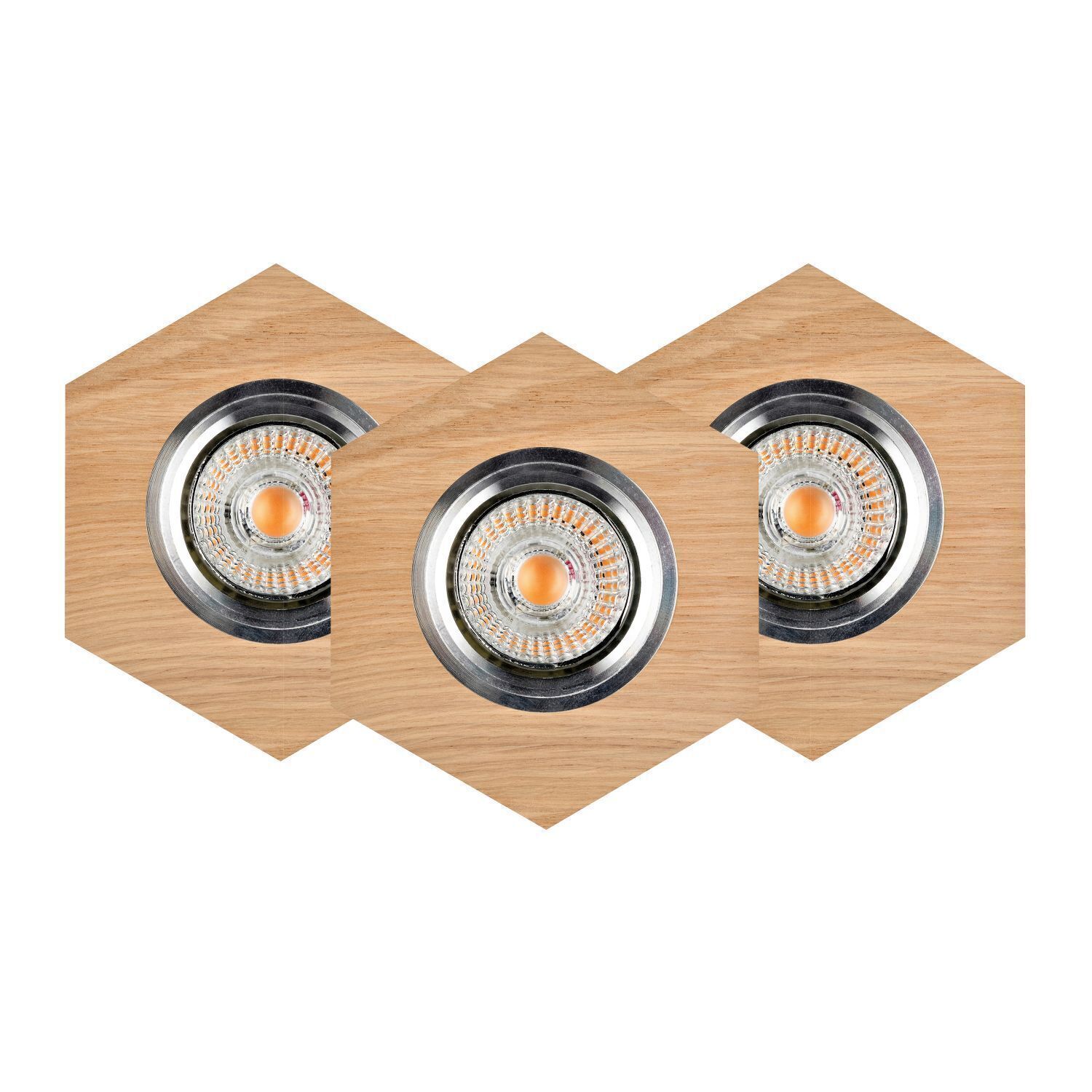 Einbauspot 3-er Set Holz Metall beweglich mit LED