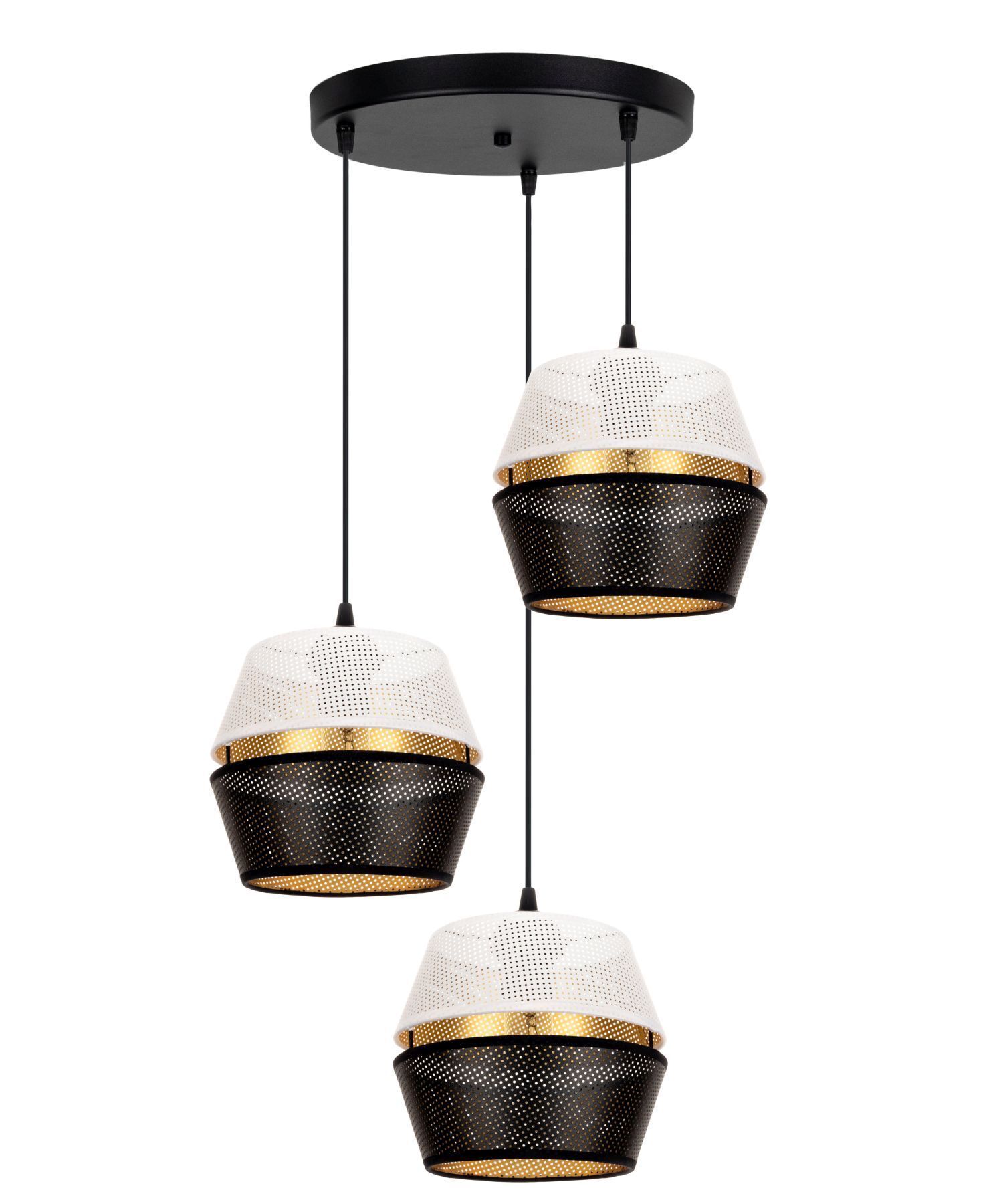 Hängelampe Schwarz Weiß Gold Metall B:45 cm E27 3-flmg