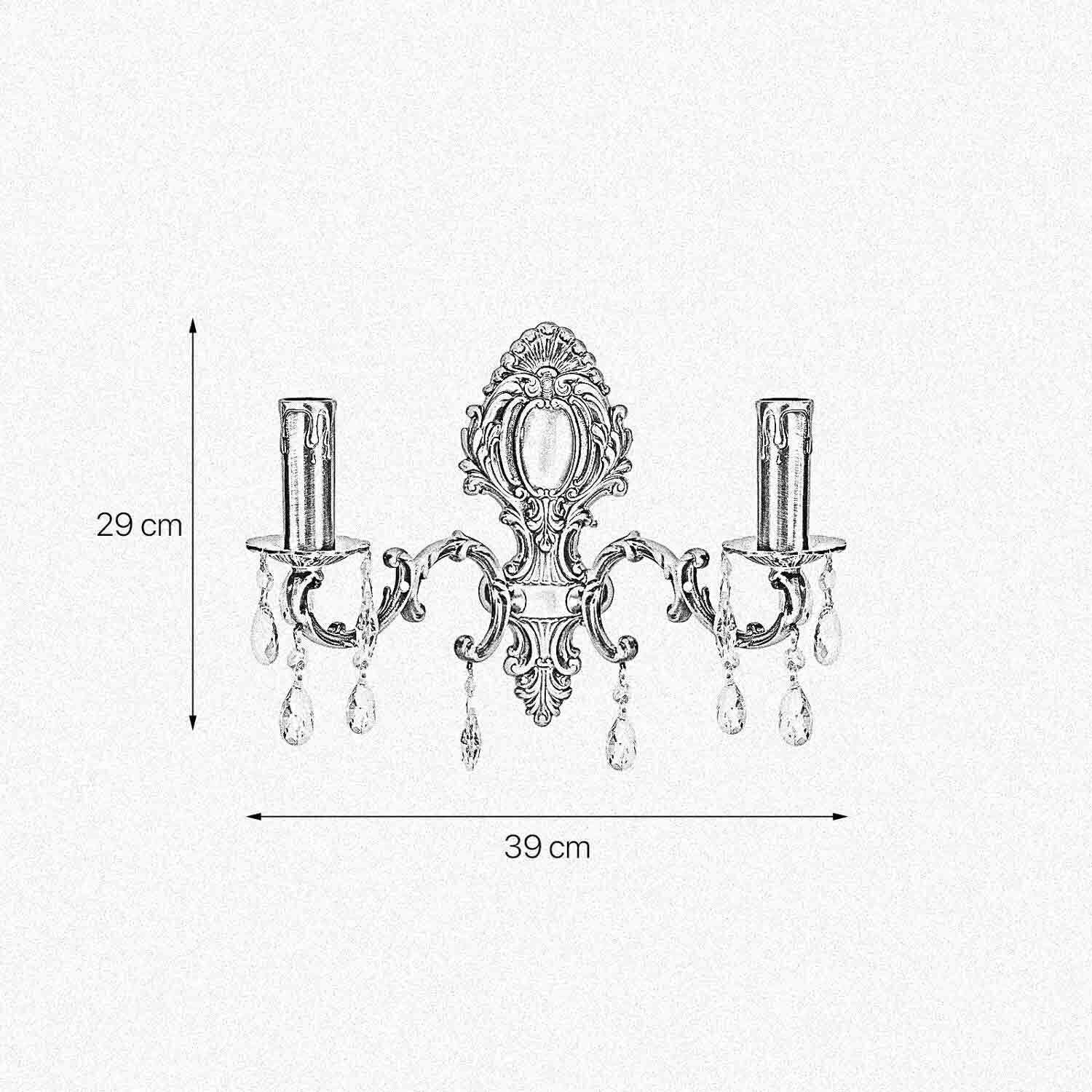 Wandleuchte Messing Kristall B: 39 cm in Bronze hell 2x E14 Leuchter, Lampe