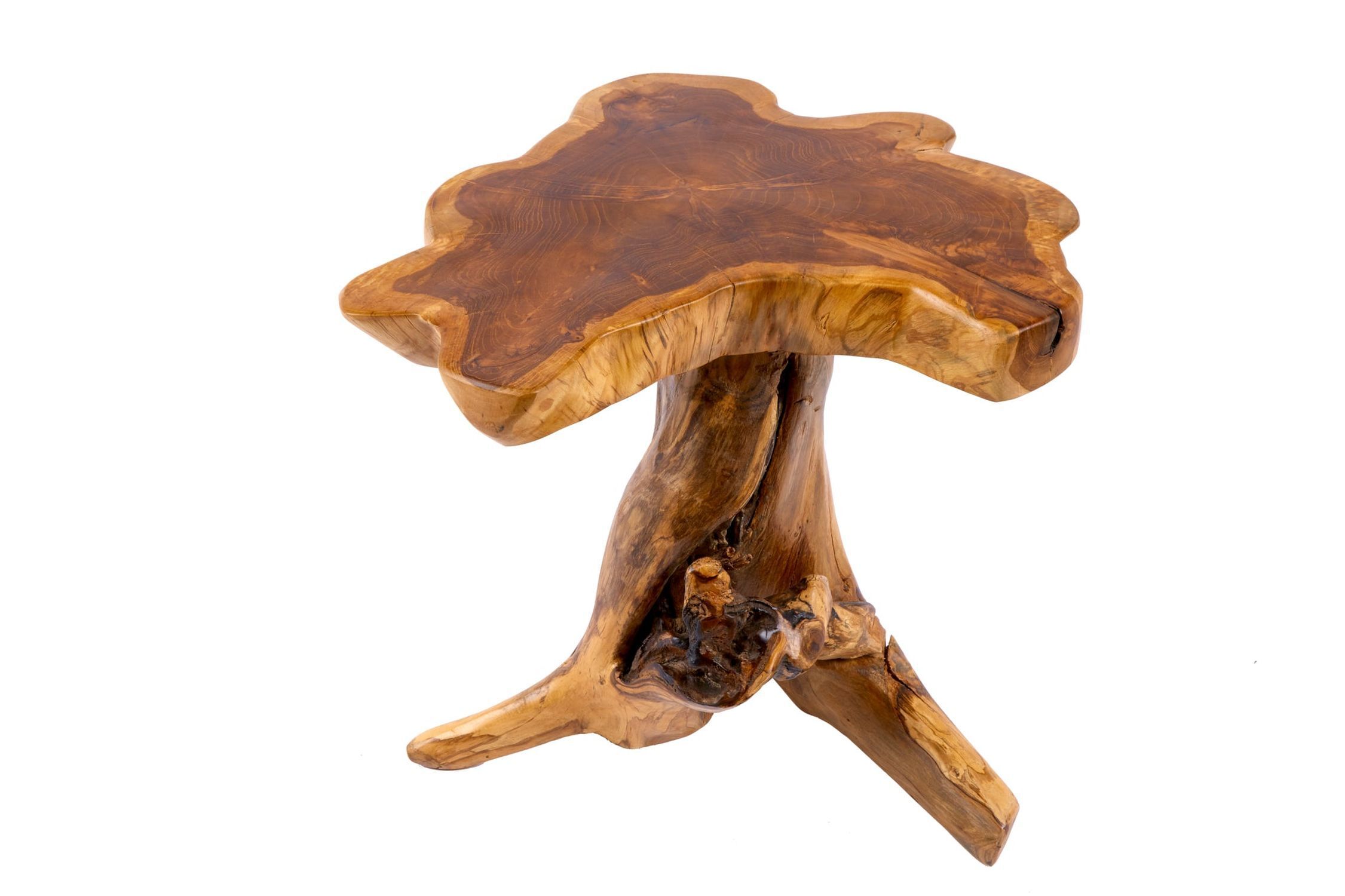 Table d'appoint en teck Rondelle d'arbre 50x50 cm artisanale