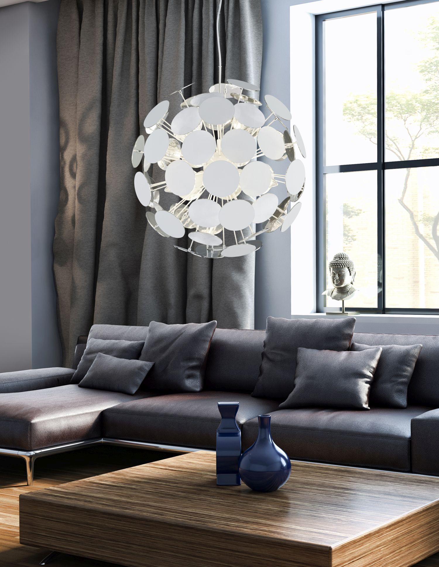 Lampe à suspendre élégante en métal blanc Ø54 cm E14 6-flamme Couch, Wohnzimmer, Innenarchitektur, Tabelle, Kaffeetisch